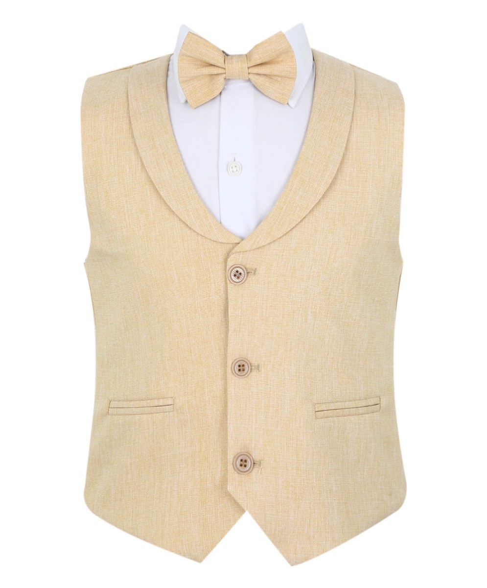 Boys Formal Vest Suit Set - Gold - Beige