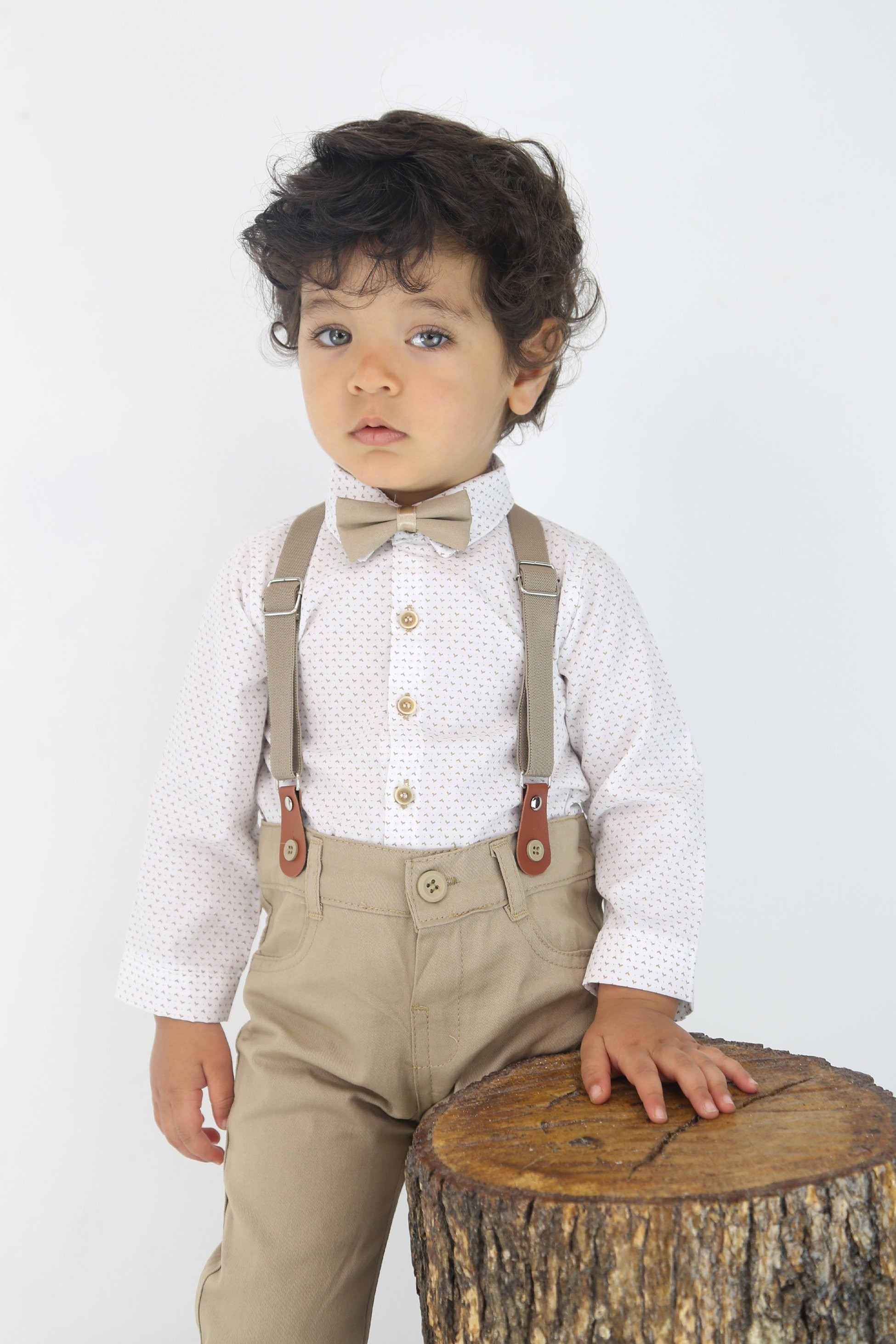 Baby Jungen Gentleman Outfit - 4-teiliges Hosenträger-Anzug-Set - BIRD - Braun braun