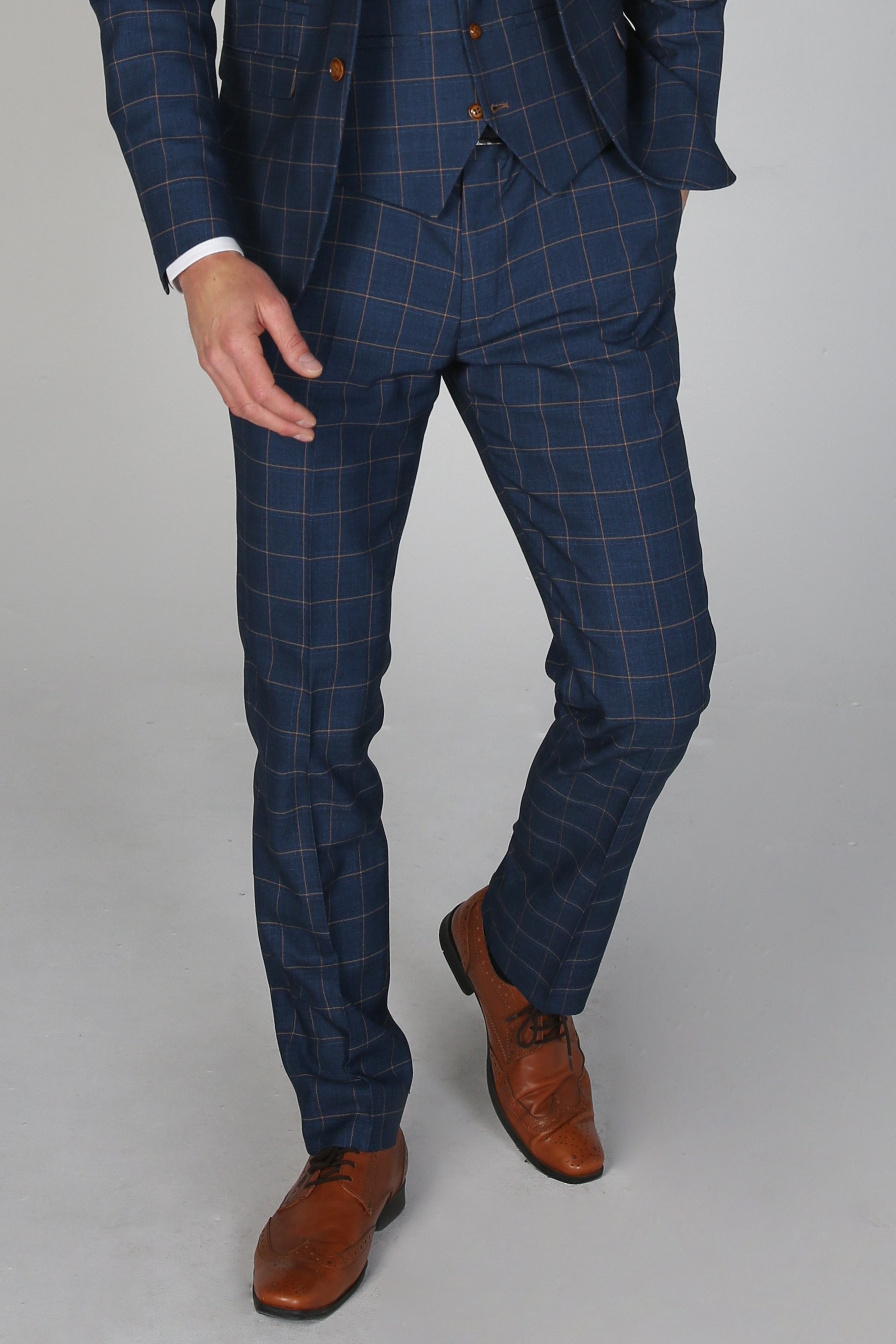 Men's Tailored Fit Windowpane Check Pants - HAMLEYS