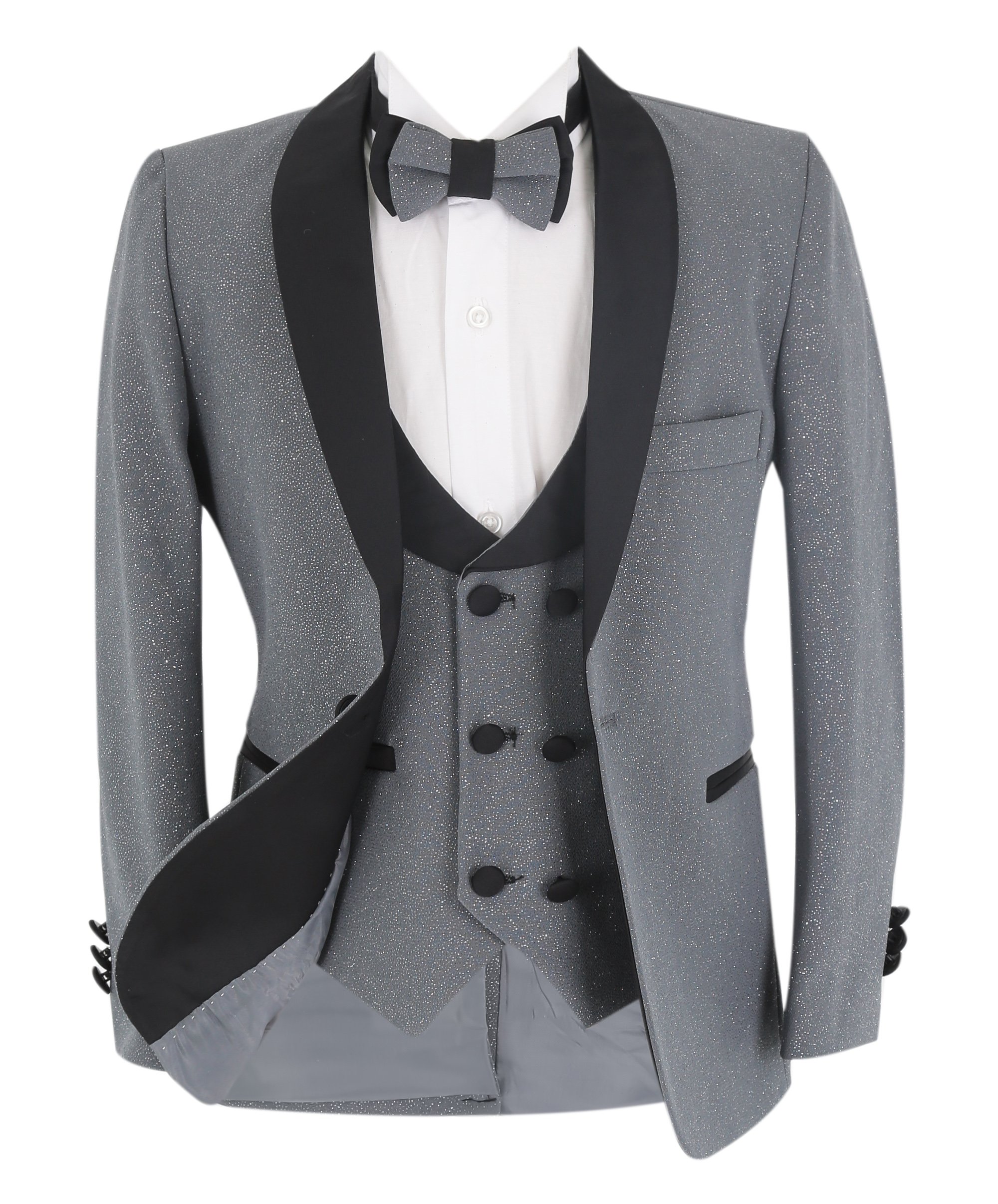 Boys Slim Fit Shimmer Tuxedo Suit  - Gray