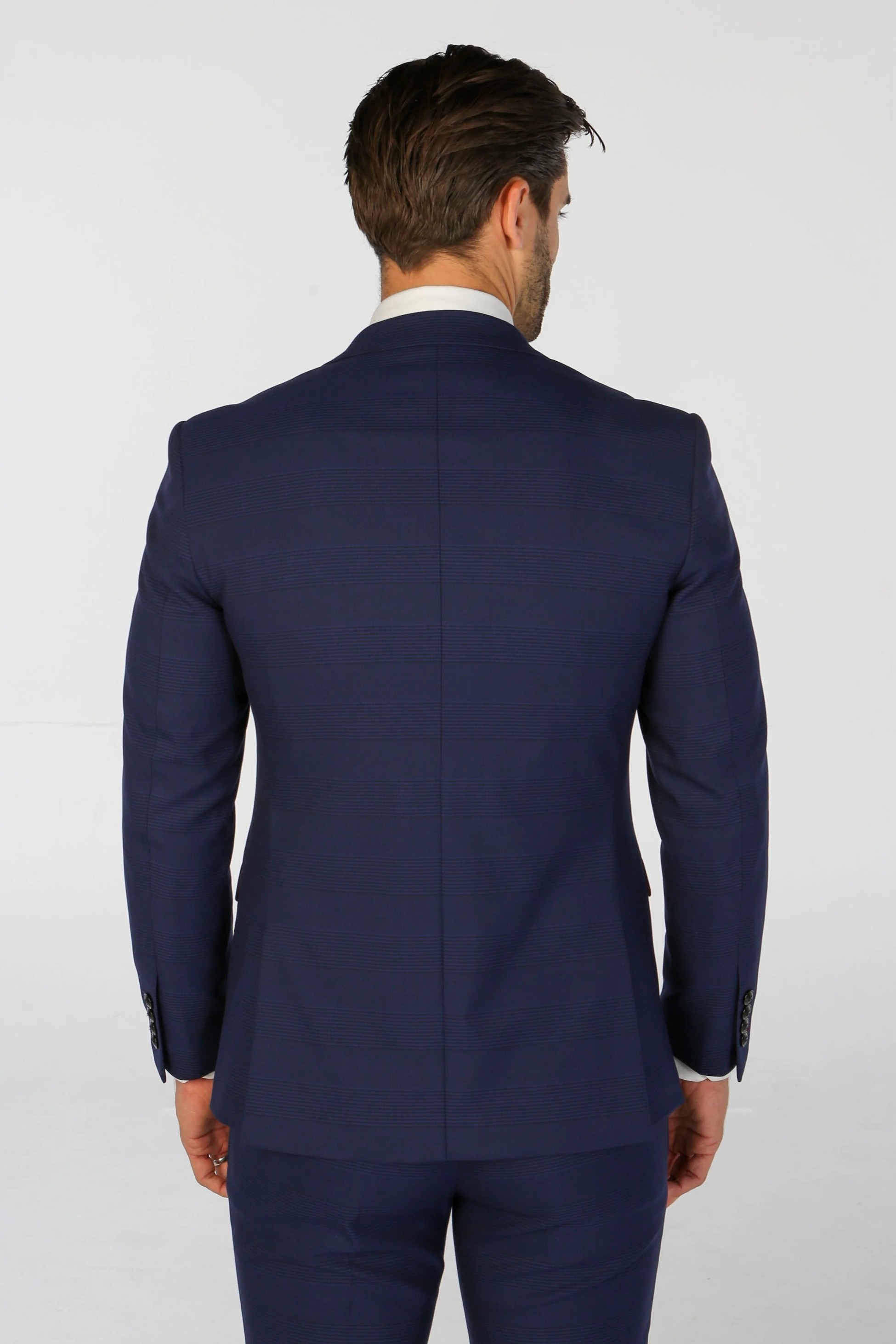 Men's Navy Blue Check Suit Jacket - MARK