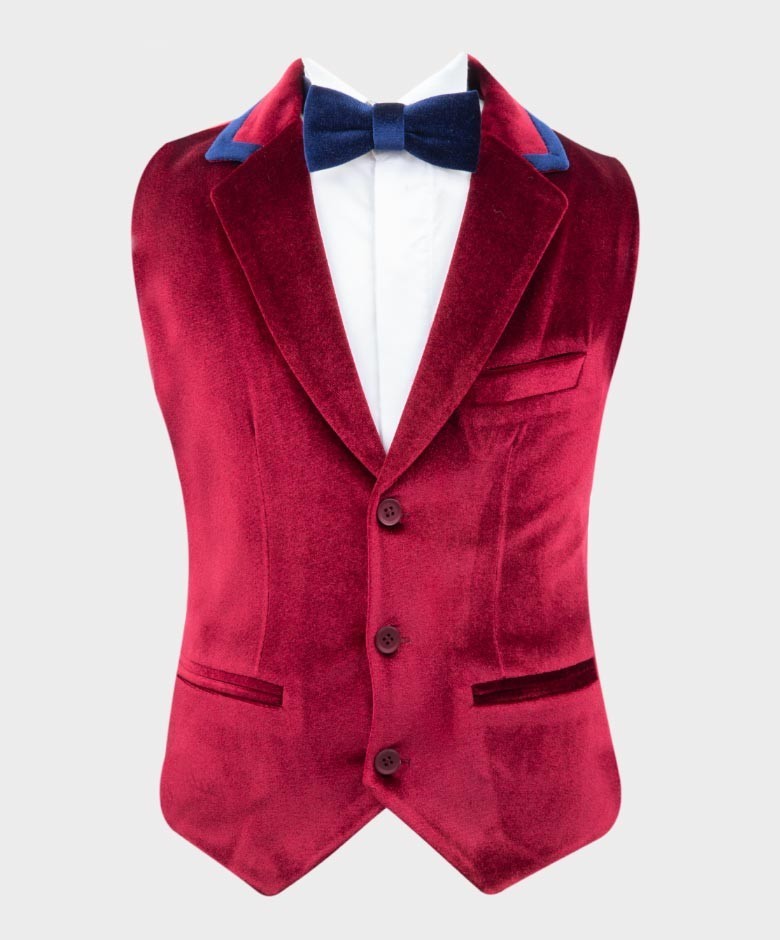 Jungen Tailored Fit Samt Blazer mit Ellenbogenpatches - Claret rot