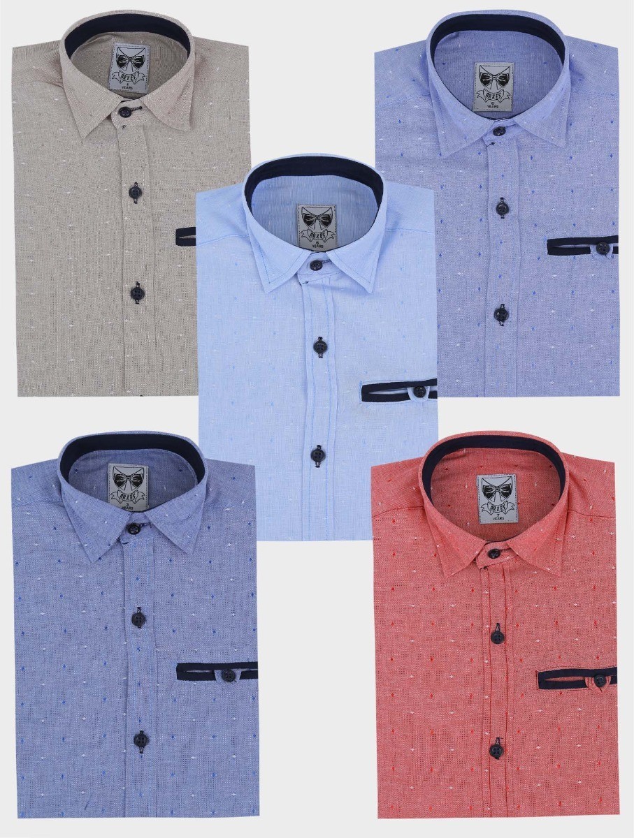 Boys Oxford Dotted Slim Fit Long Sleeve Shirt