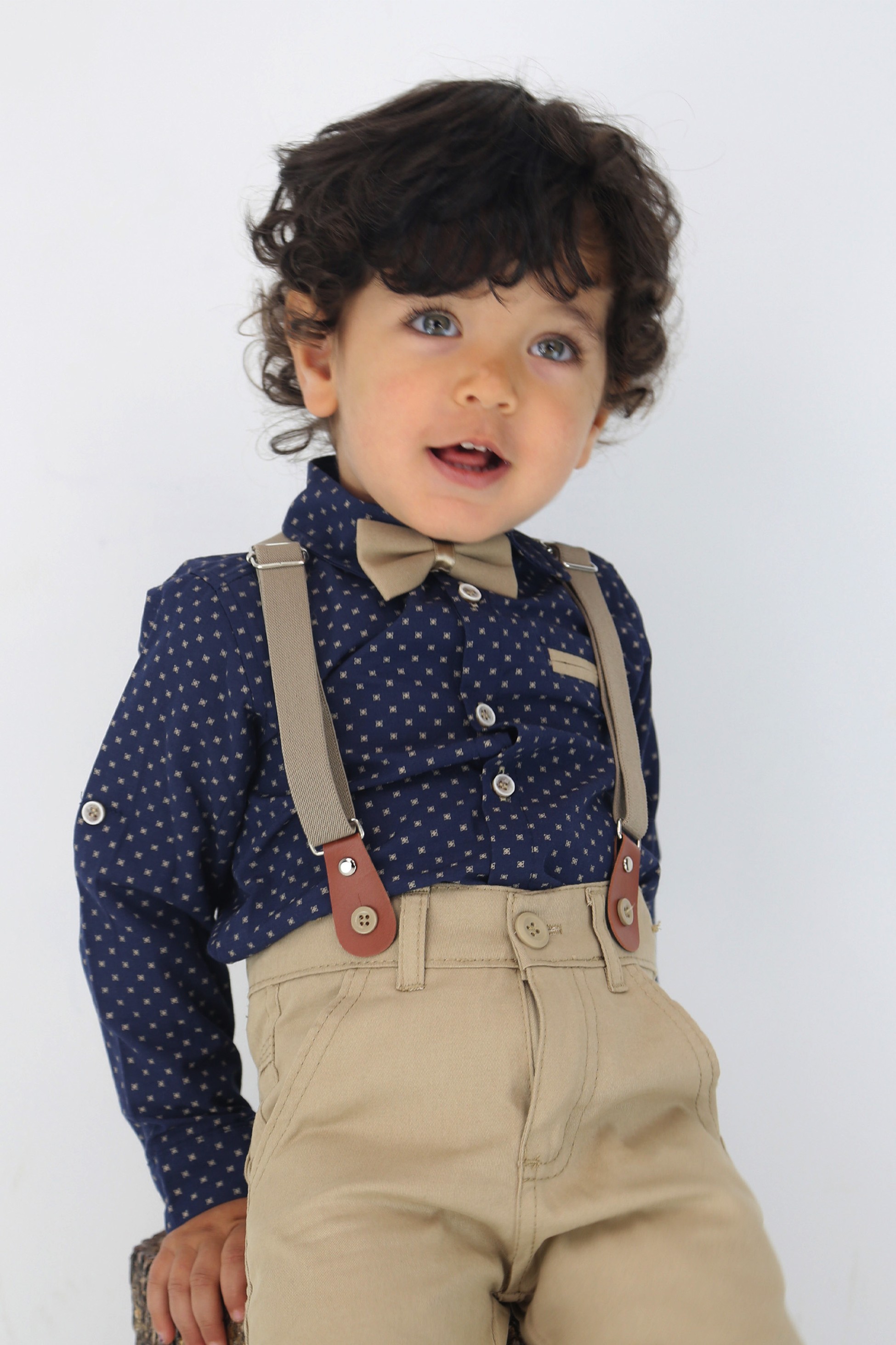 Baby & Jungen Gentleman-Outfit - 4-teiliges Hosenträger-Set - KELEBEK - Navy - Beige