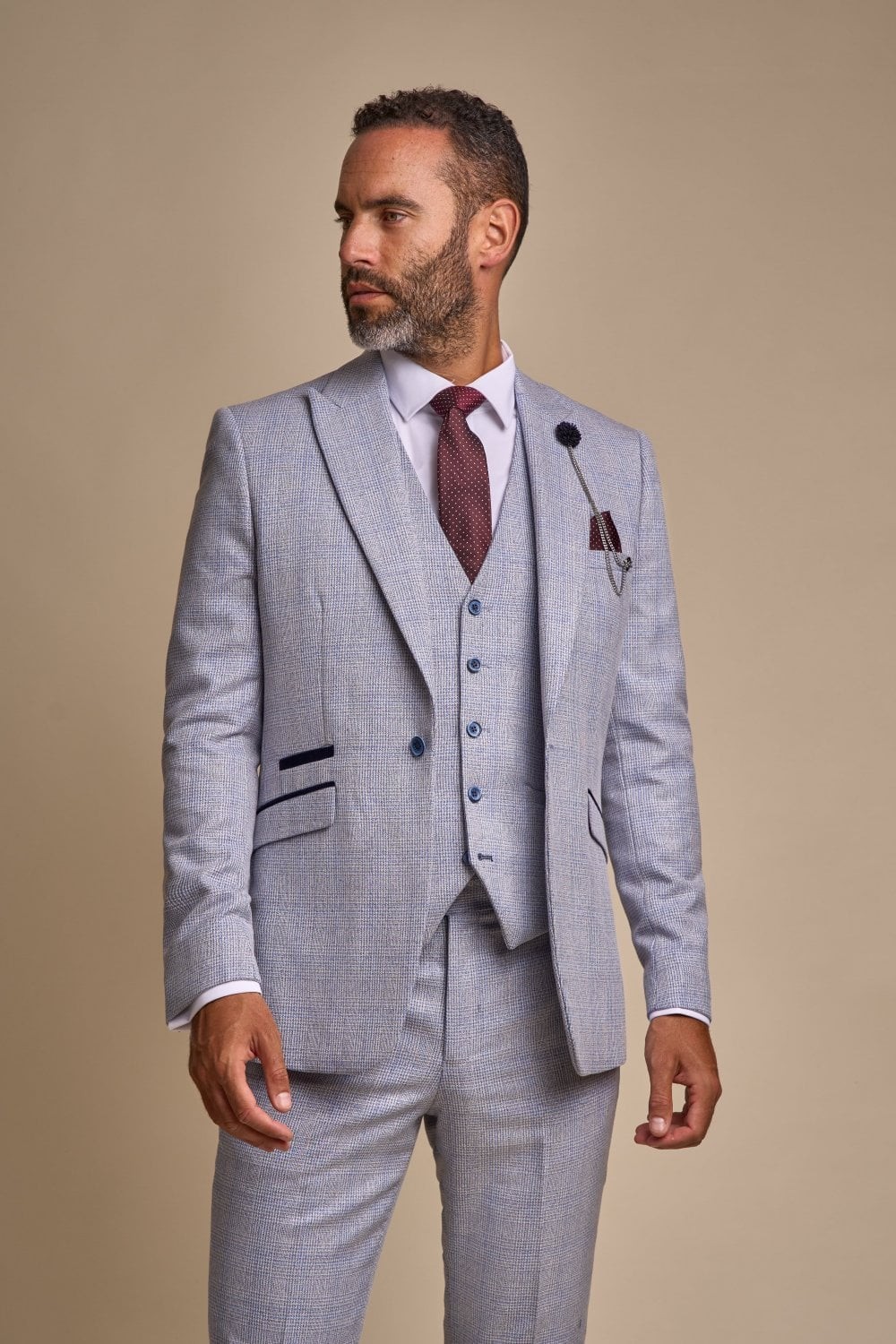 Men's Slim Fit Houndstooth Tweed Suit 3-Piece - CARIDI Pants Lenght Option