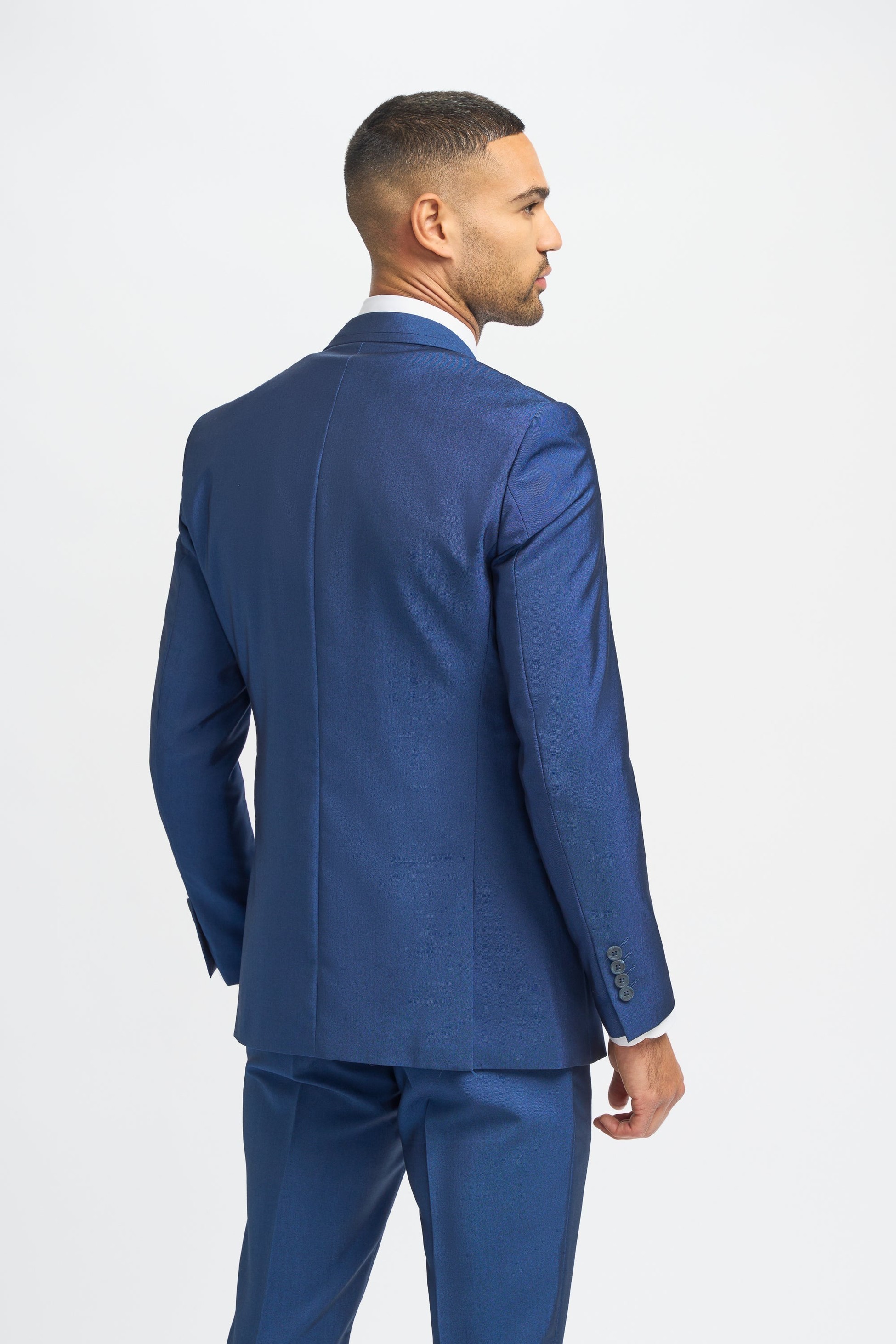 Herren Anzug in Königsblau, Slim Fit, 3-Teilig mit Tweed-Weste in Marineblau mit Fensterkaromuster