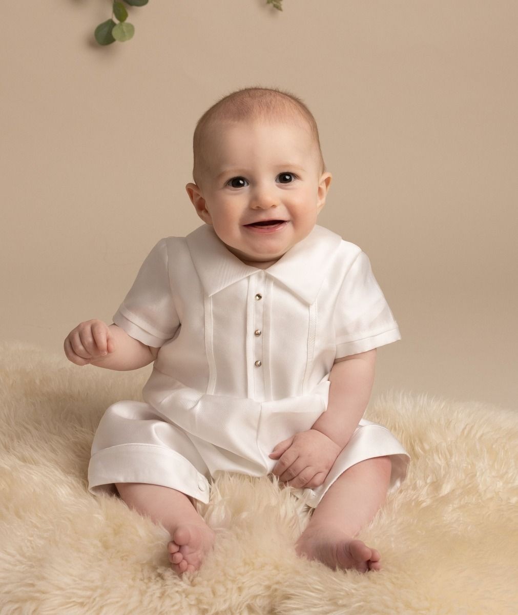 Baby Boys Christening Romper with Hat - OSCAR - Ivory