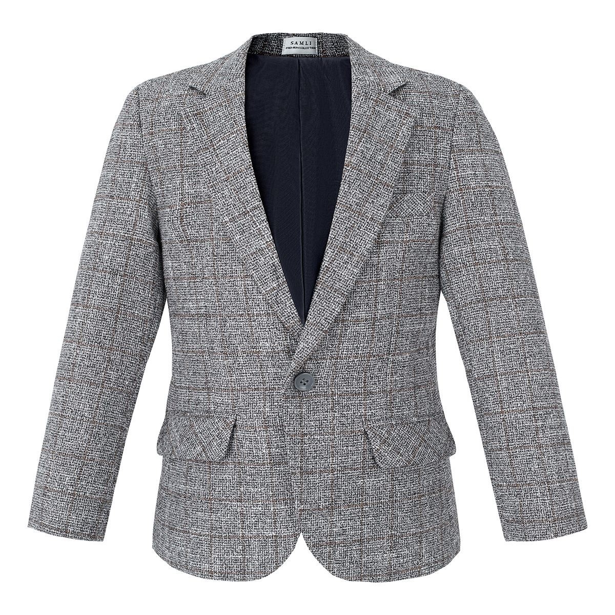 Jungen-Baumwoll-Tweed-ähnlicher Karo-Tailored-Fit-Blazer - Grey