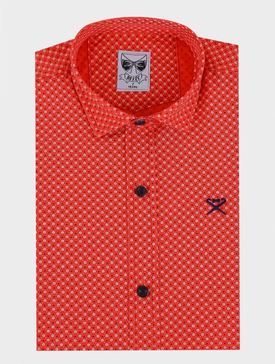 Boys Slim Fit Long Sleeve Patterned Shirt - ARTHUR - Red