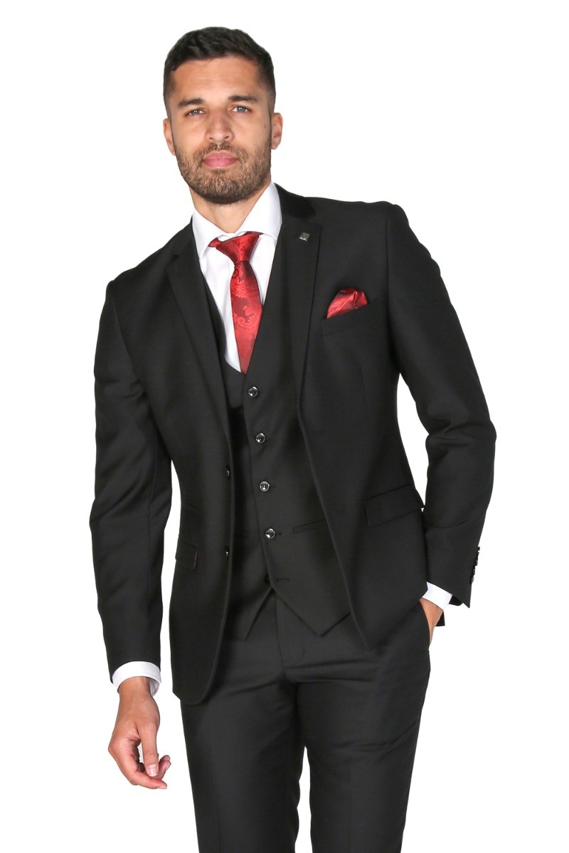 formal suit red tie