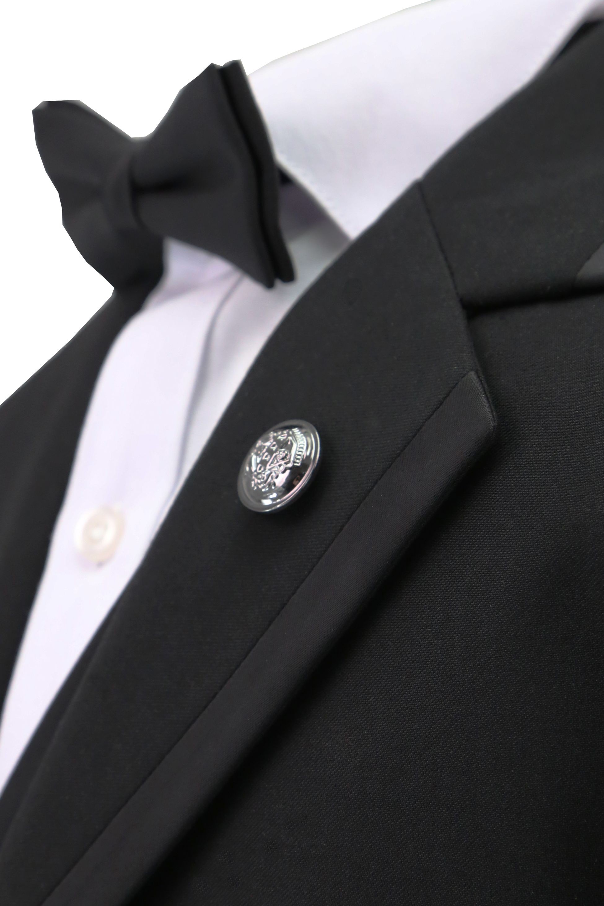 Jungen Smoking Paspel Dinner Anzug, Slim Fit 5-Teiliges Set für Hochzeiten und Besondere Anlässe - Schwarz