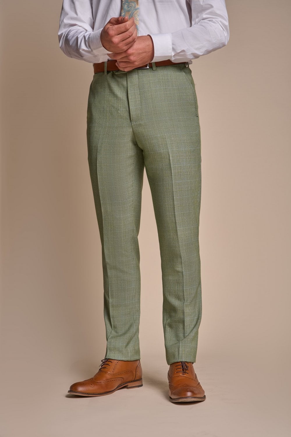 Pantalon Caridi vert sauge pour hommes, coupe ajustée à carreaux en tweed, pour mariage et affaires