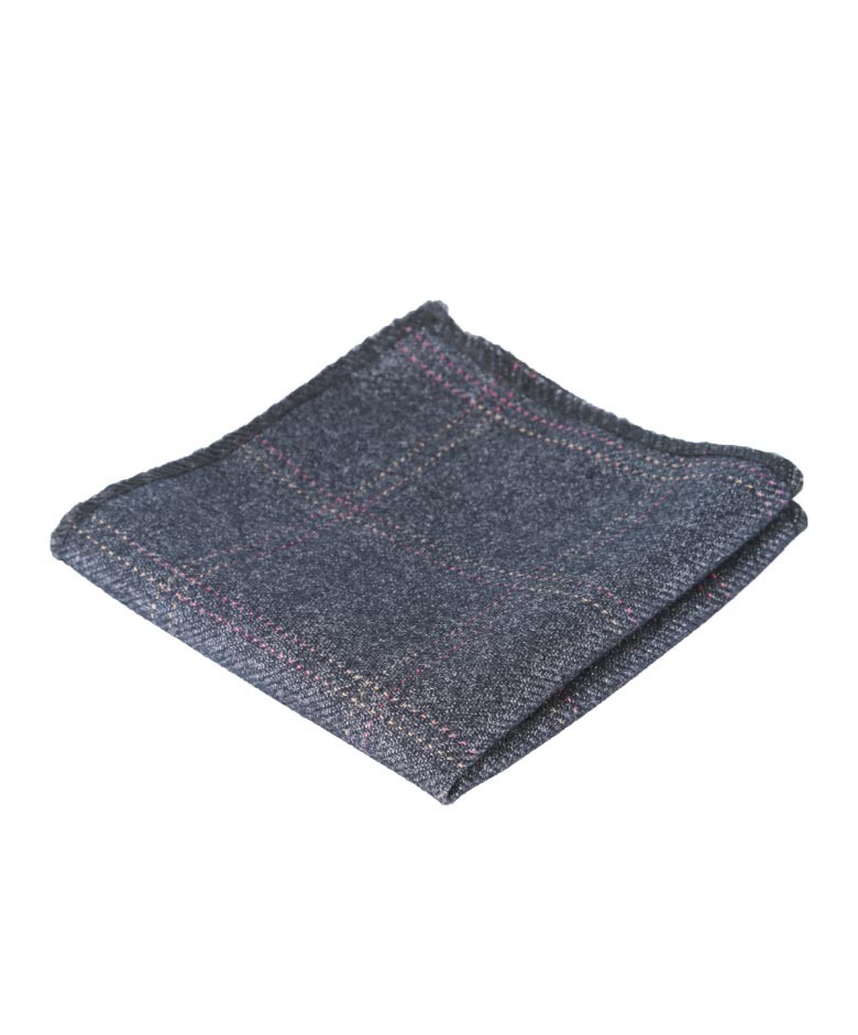Boys & Men's Check Tweed Pocket Handkerchief - Charcoal Grey