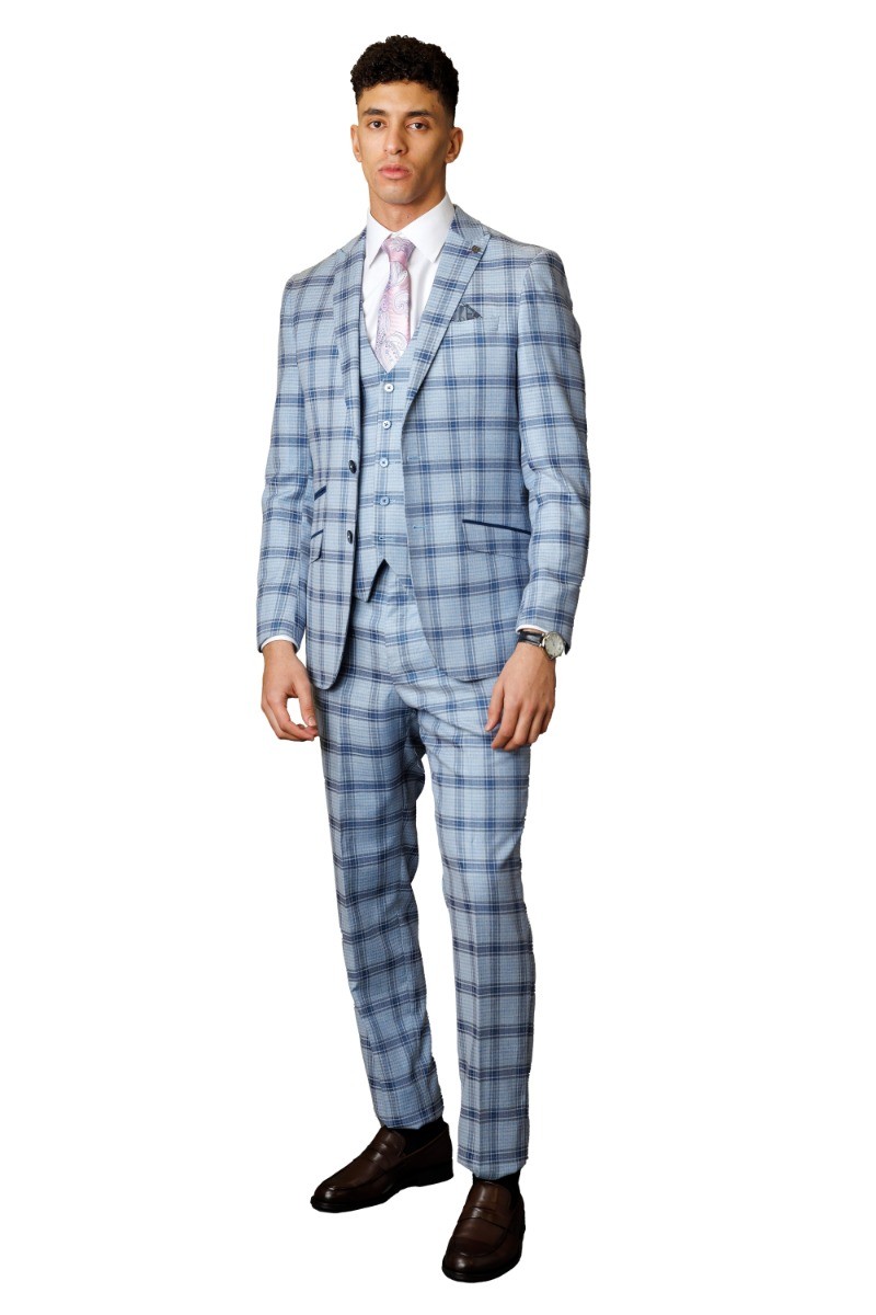 Men's Slim Fit Windowpane Check Blue Suit - BLAKE