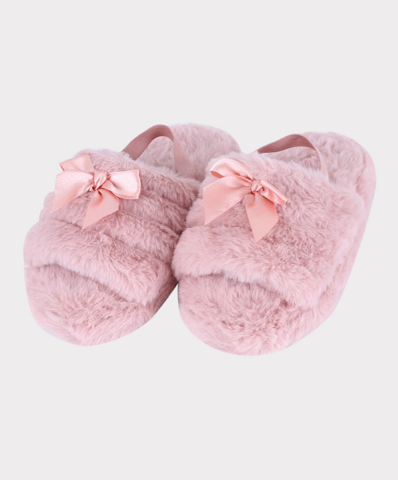 Girls Fur Pink Plush Slippers - Pink
