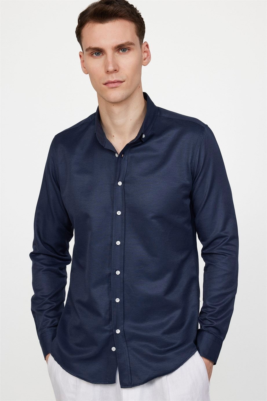 Chemise Oxford homme slim fit en coton avec col boutonné - GABARDIN - Navy