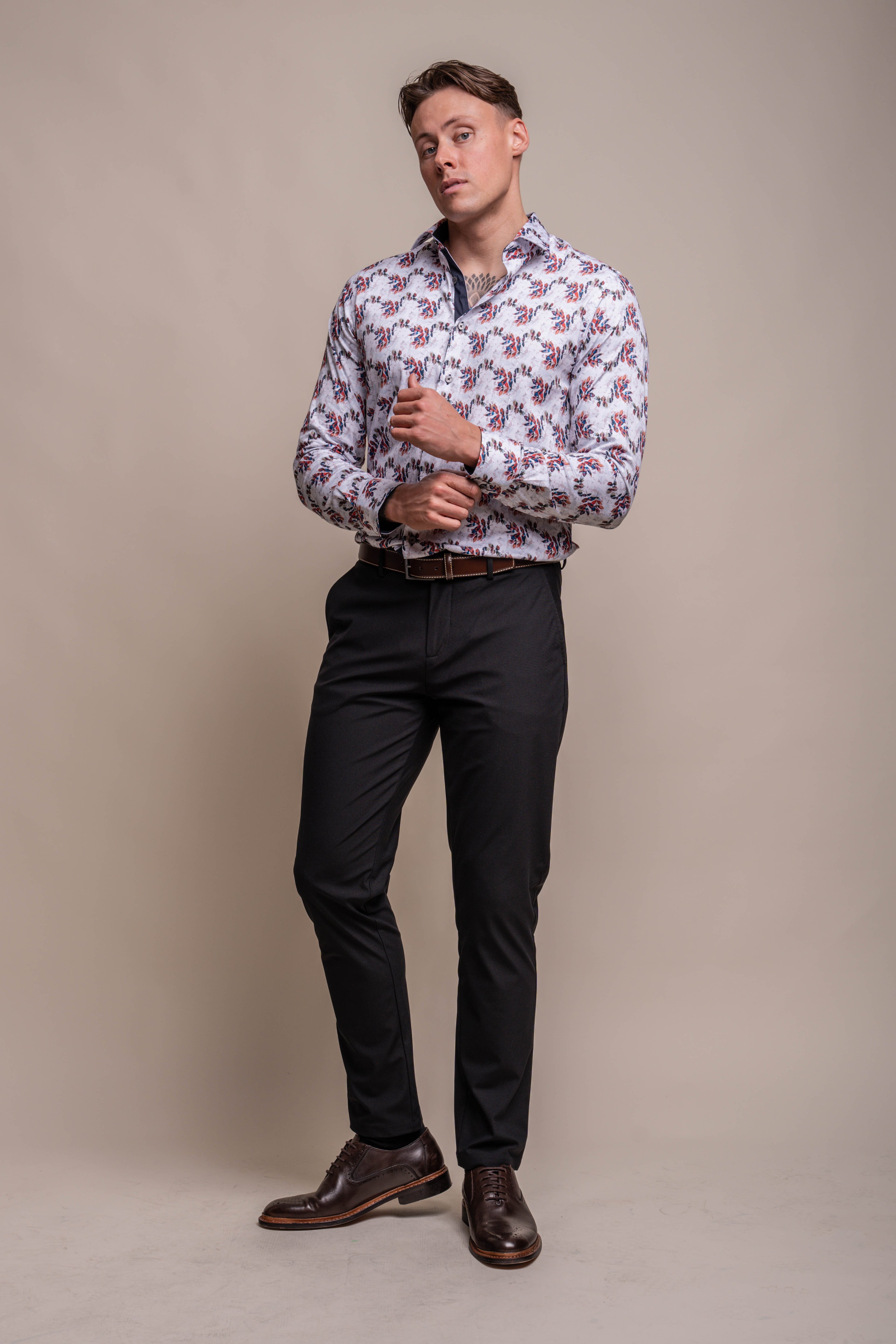 Men's Slim Fit Cotton Leaf Patterned Shirt - GENOA