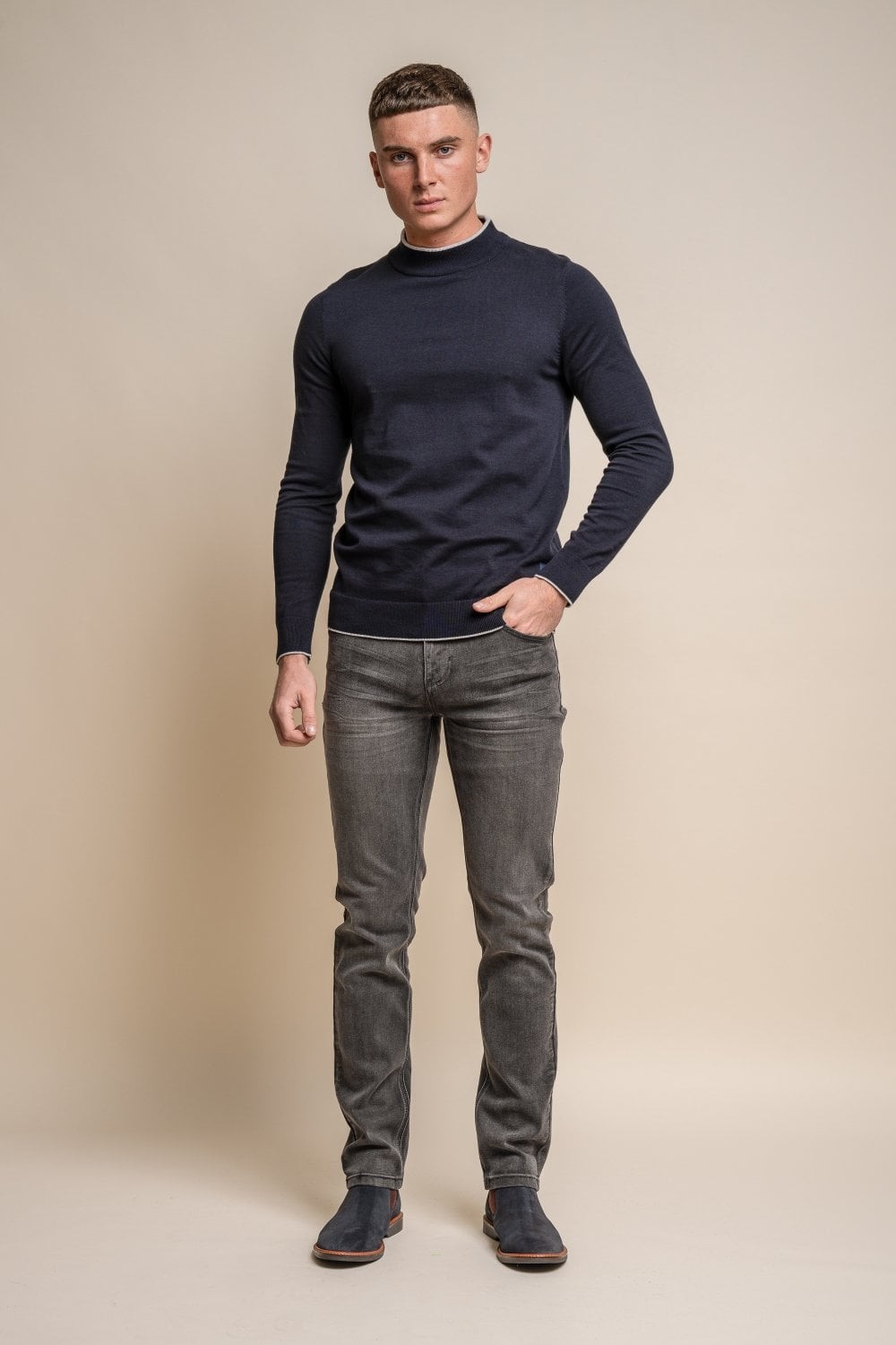 Herren Baumwoll-Turtle-Neck-Pullover - New Rio - Navy blau