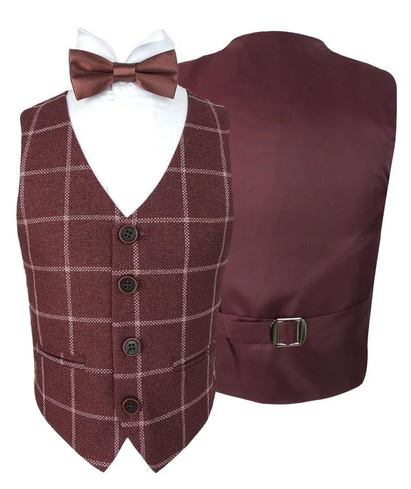 Boys Retro Windowpane Tailored Fit Check Suit