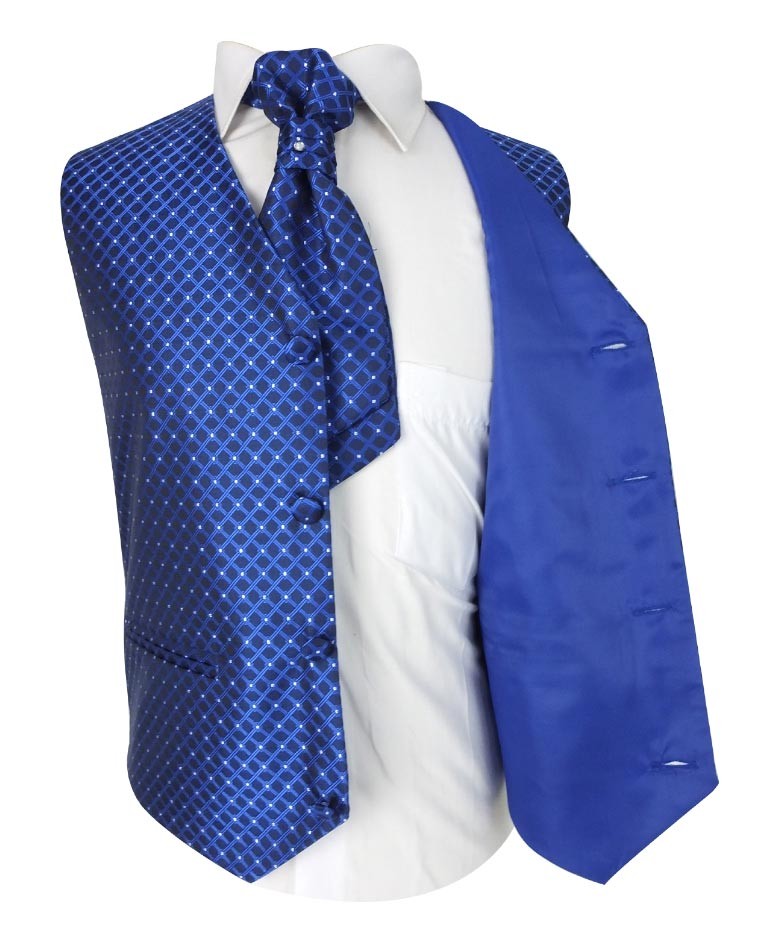 Boys 4 Piece Diamond Design Wedding Vest Suit - Blue