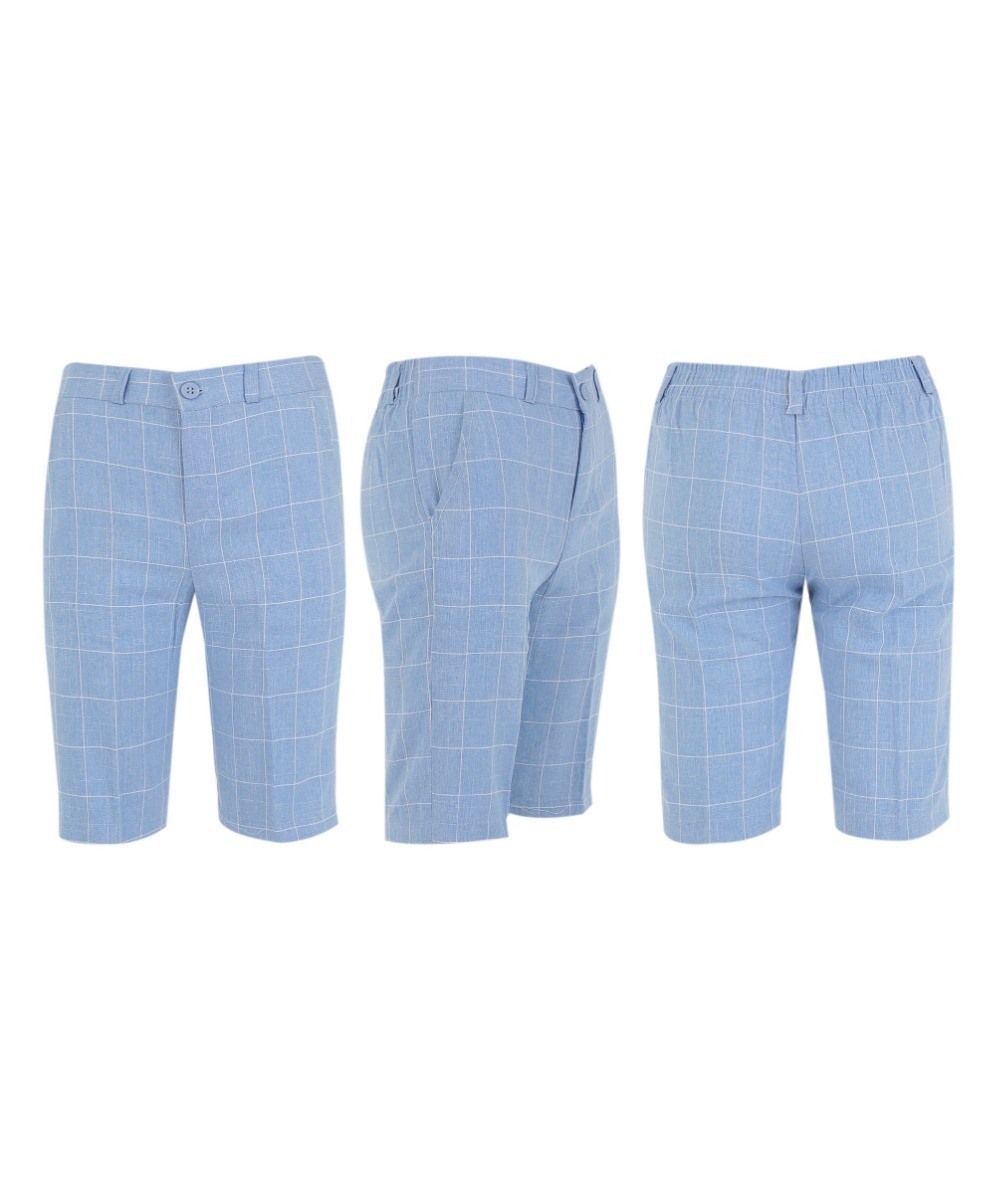 Boys Windowpane Check Blue Vest Set - E-SAM - Short