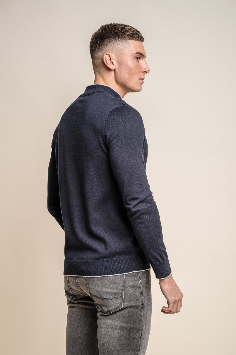 Herren Baumwoll-Turtle-Neck-Pullover - New Rio - Navy blau