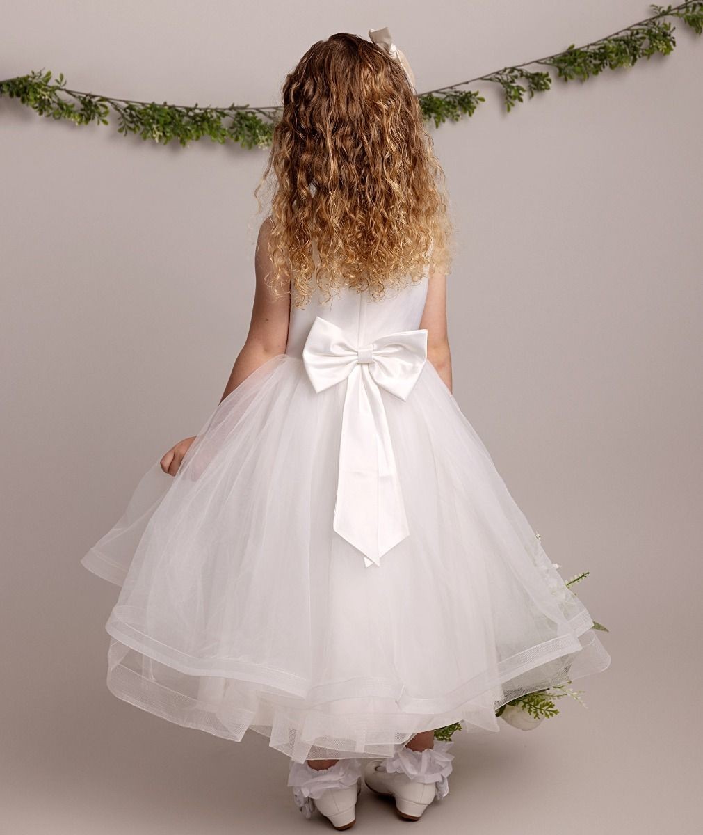 Girls Ivory Floral Embroidered Tulle Dress - RAQUEL