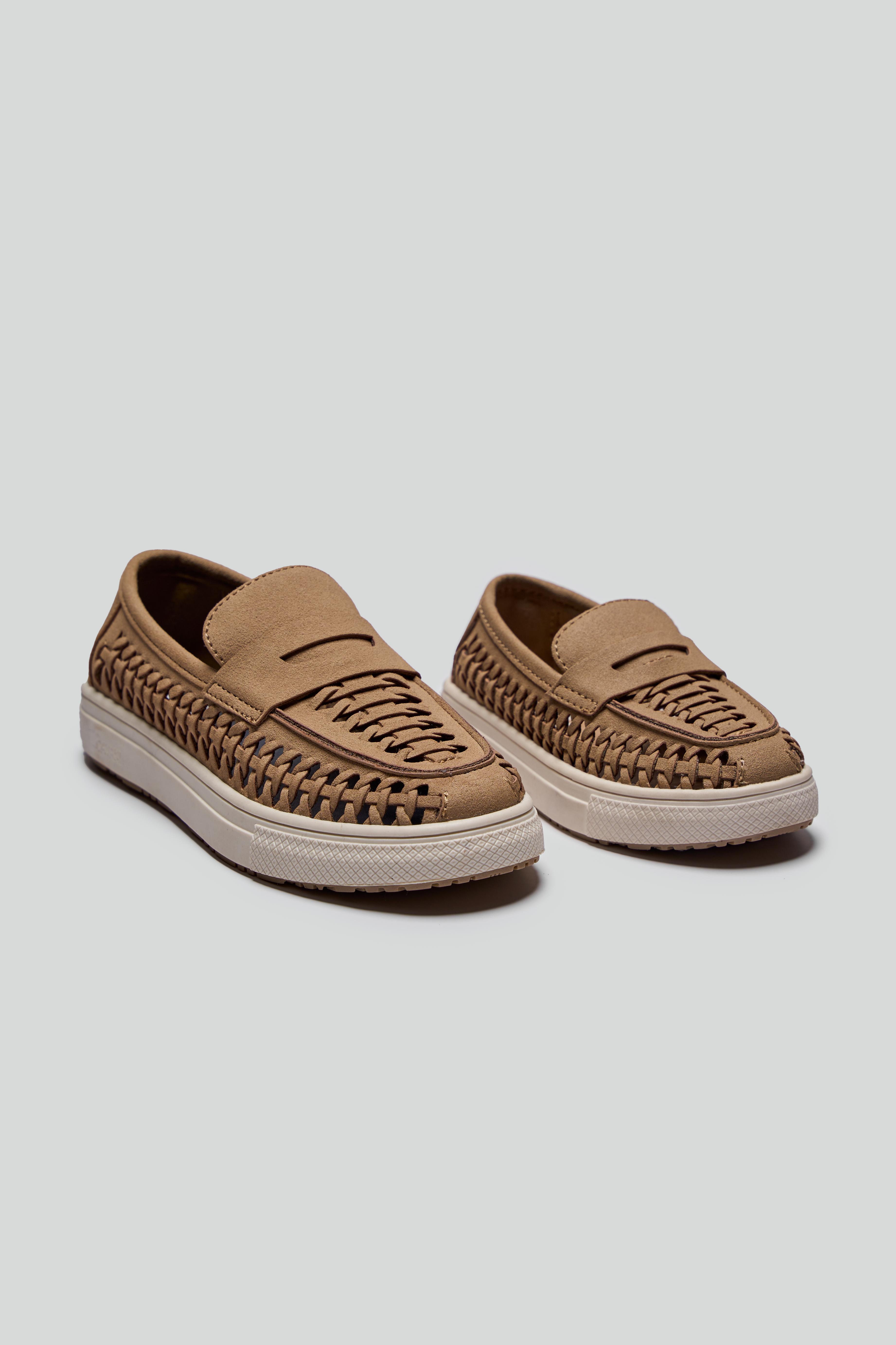 Boys Suede Penny Loafers with Woven Detail - TROY