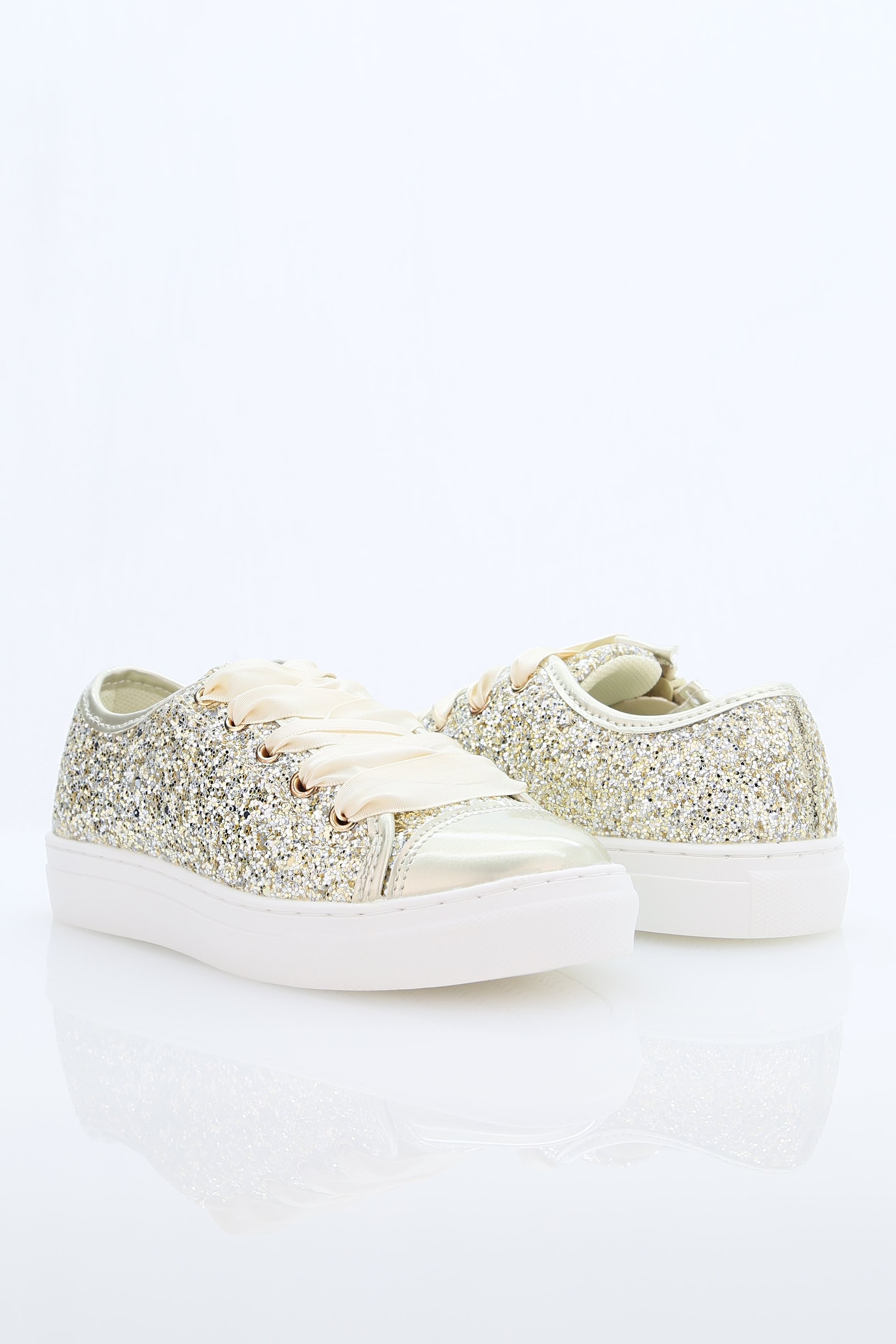 Mädchen Glitzer-Sneakers mit Satinschnürsenkeln – TRINITY - Gold