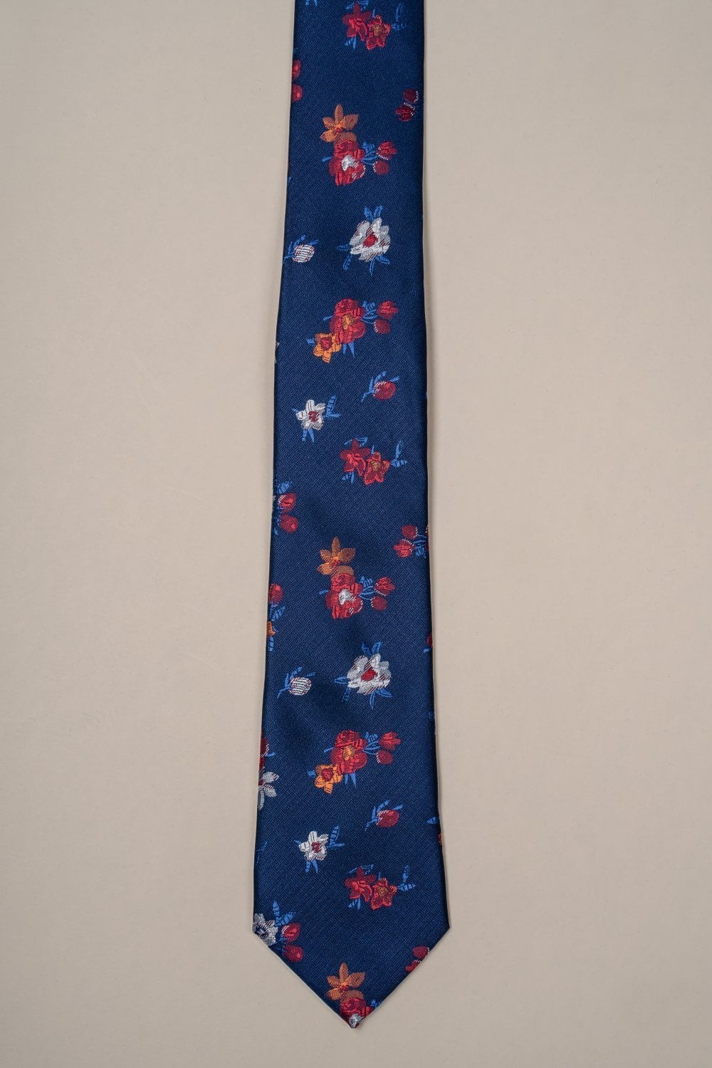 Cravate à motif floral pour hommes - Navy and Red
