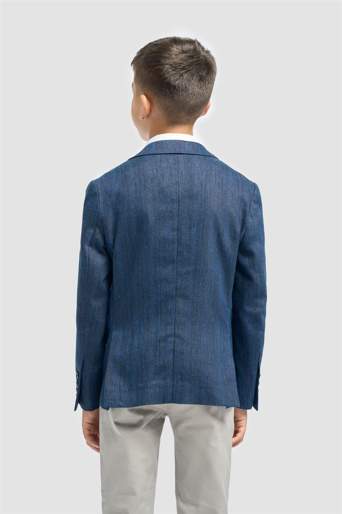 Jungen Leinenmischung Blazer mit Aufgesetzten Taschen - Luigi - Navy blau