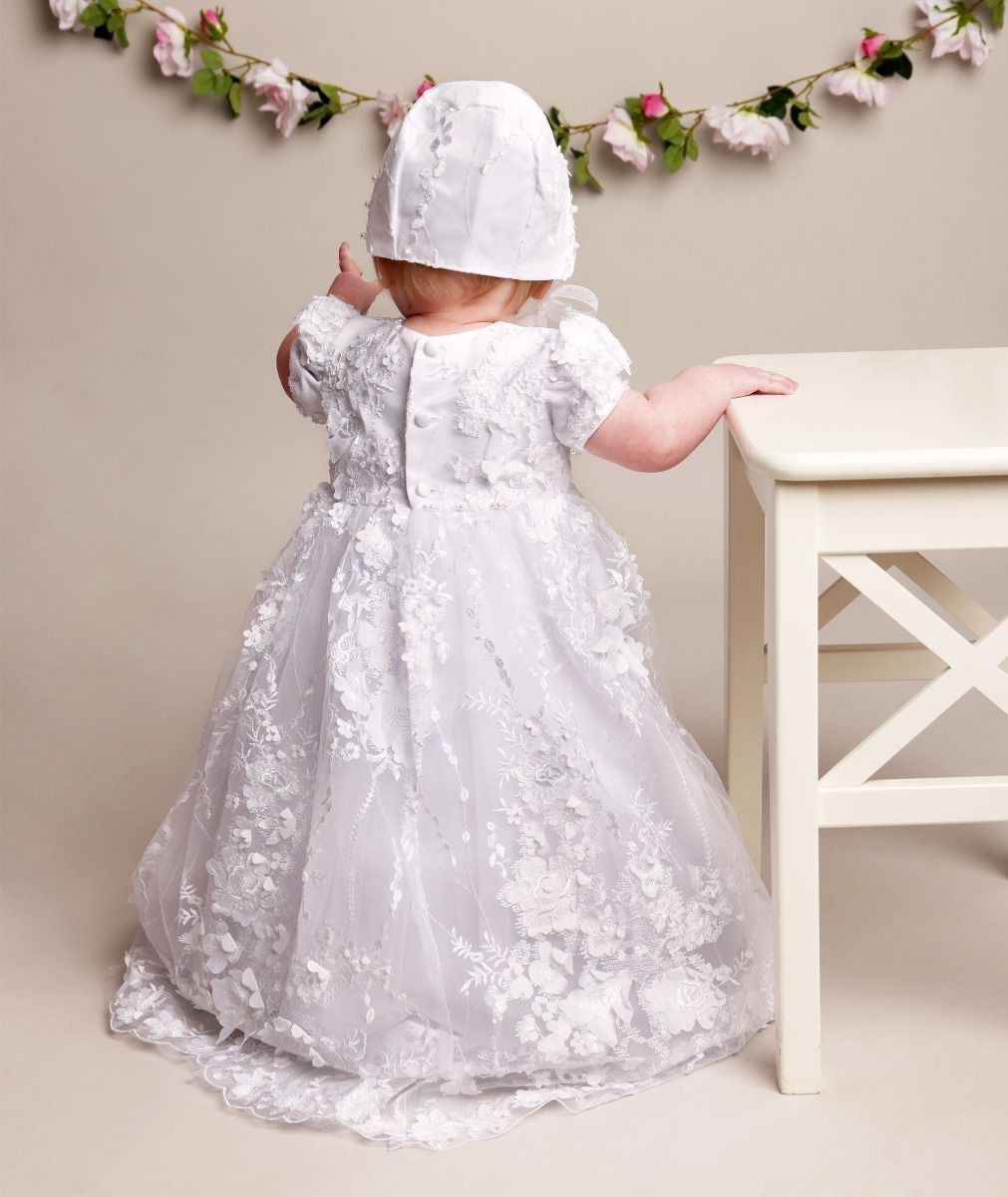 Baby Mädchen Spitzen-Erbstück Taufkleid & Haube - RACHEAL - Weiß