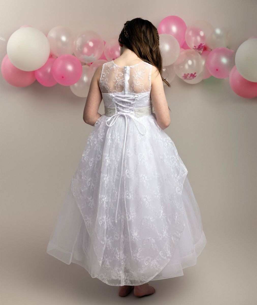 Robe Blanche en Dentelle avec Paillettes et Dos Corset pour Filles - NANCY