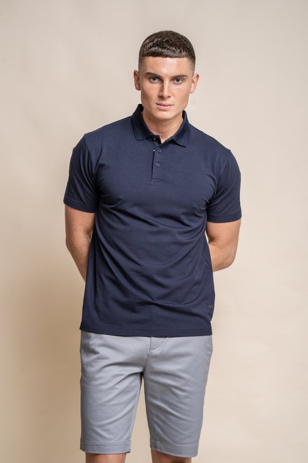 Men's Slim Fit Cotton Short Sleeve Polo T-Shirt - Kelsey - Navy Blue