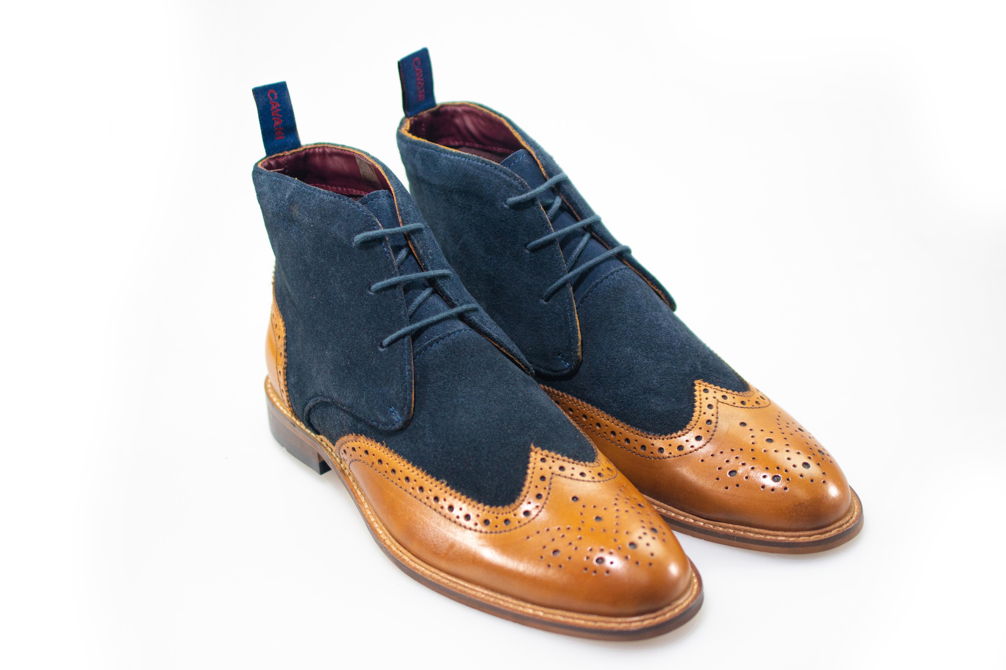 Men's Suede & Leather Brogue Boots - CONNICK