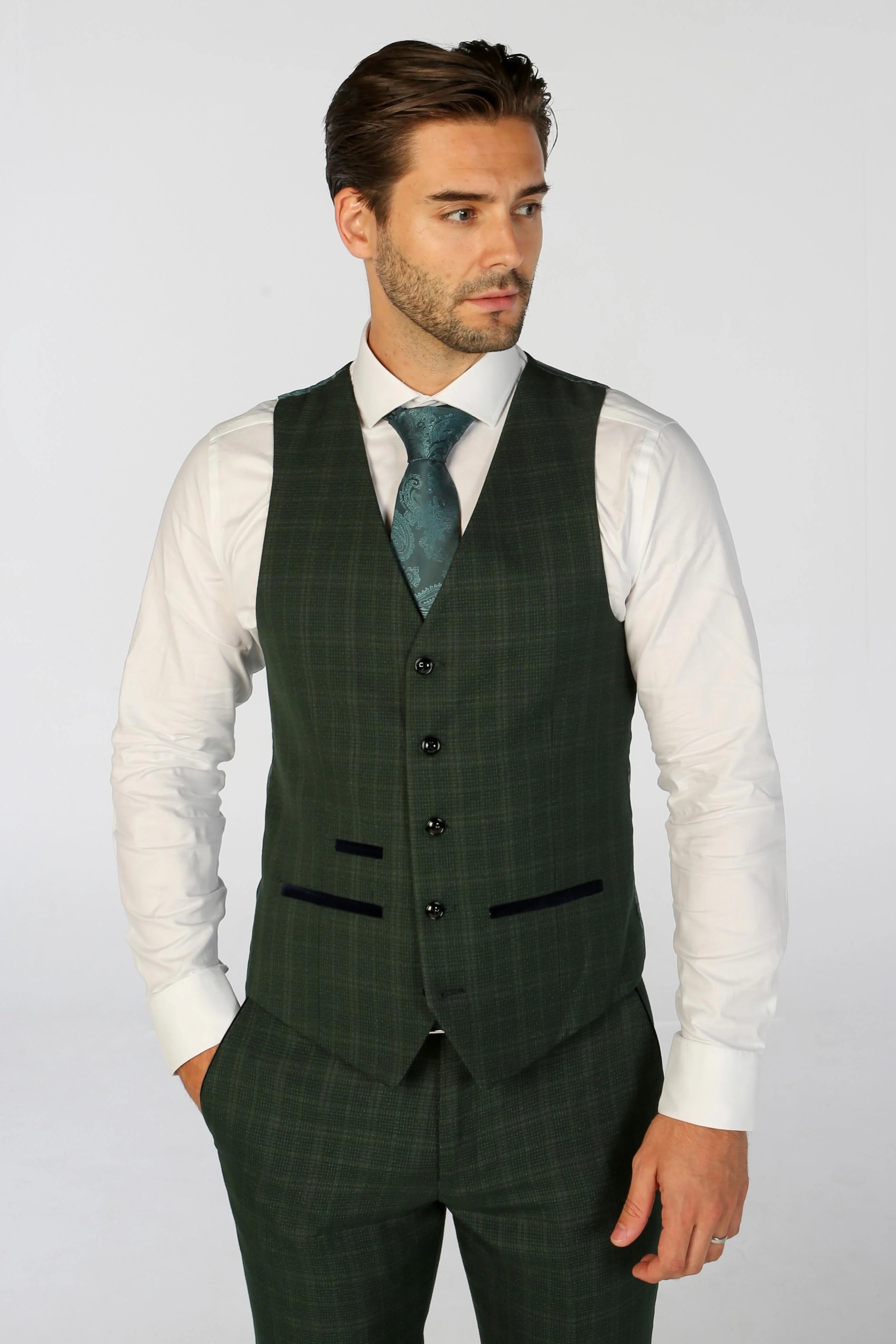 Men’s Tailored Fit Check Waistcoat – LEO - Green