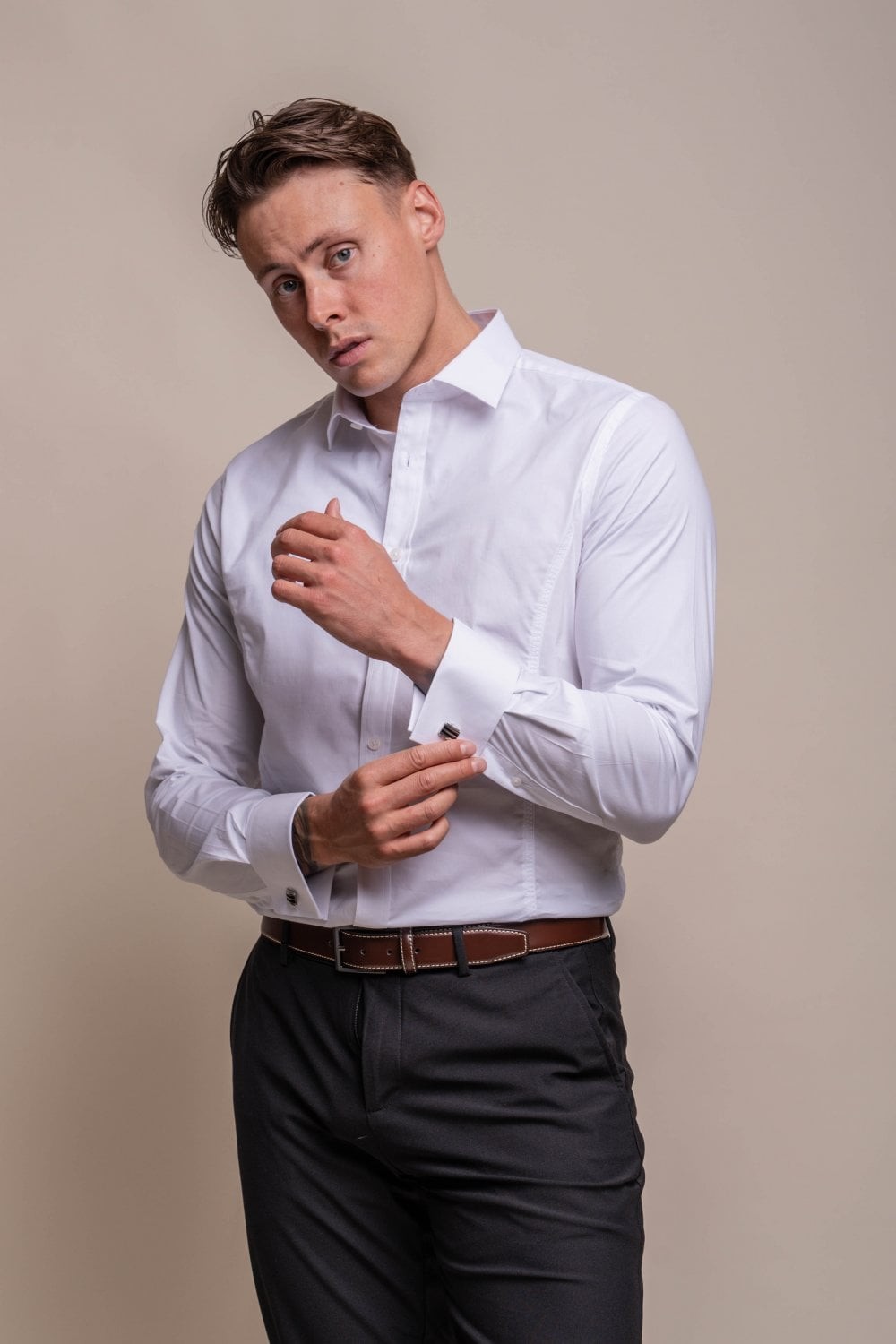 Men's Cotton Slim Fit Shirt with Cufflinks - ROSSI