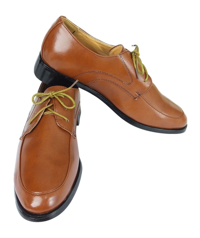 Boys Lace Up Patent Derby Shoes - Brown