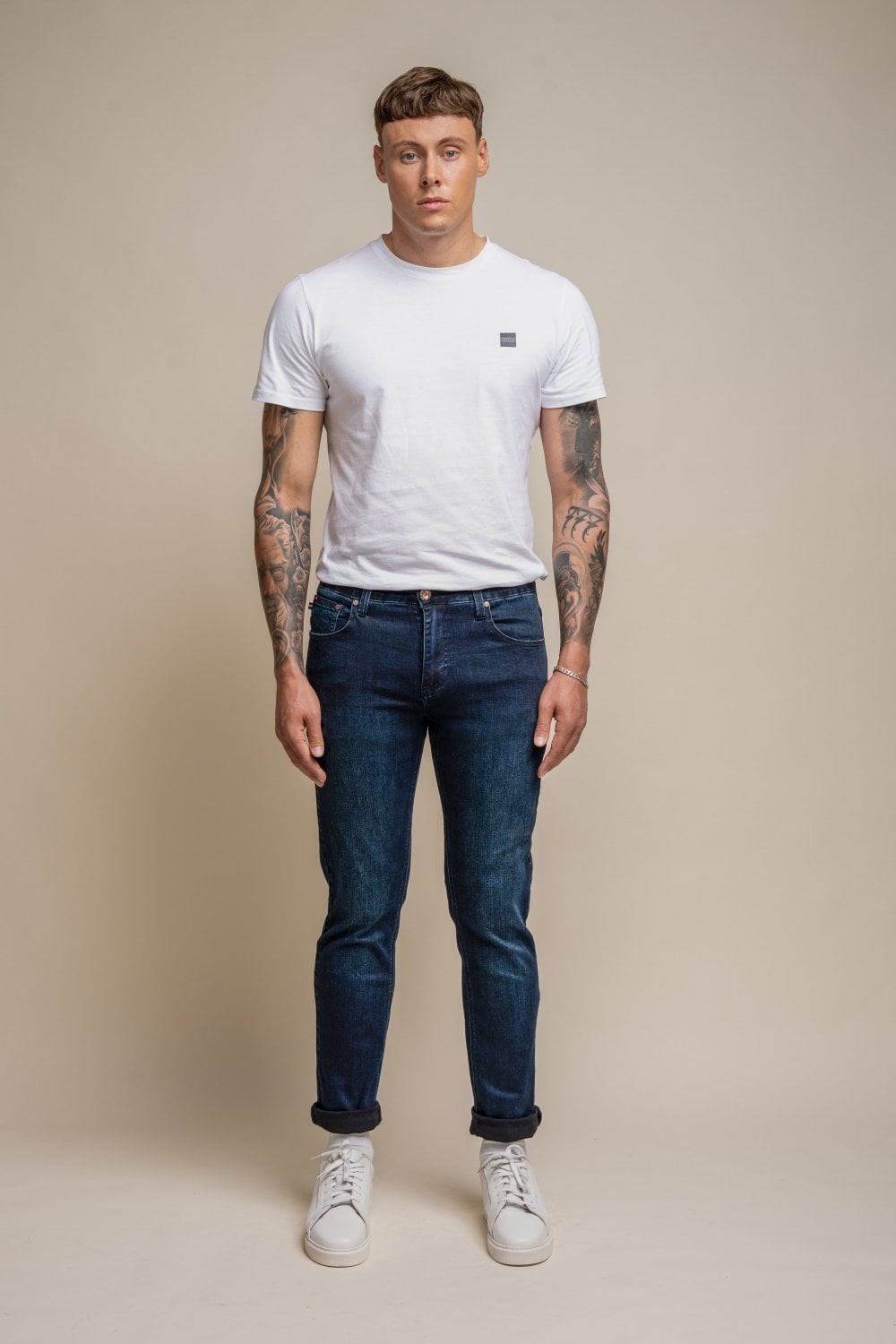 Herren Baumwolle Slim-Fit Stretch Denim Jeans - MILANO - Mittelblau