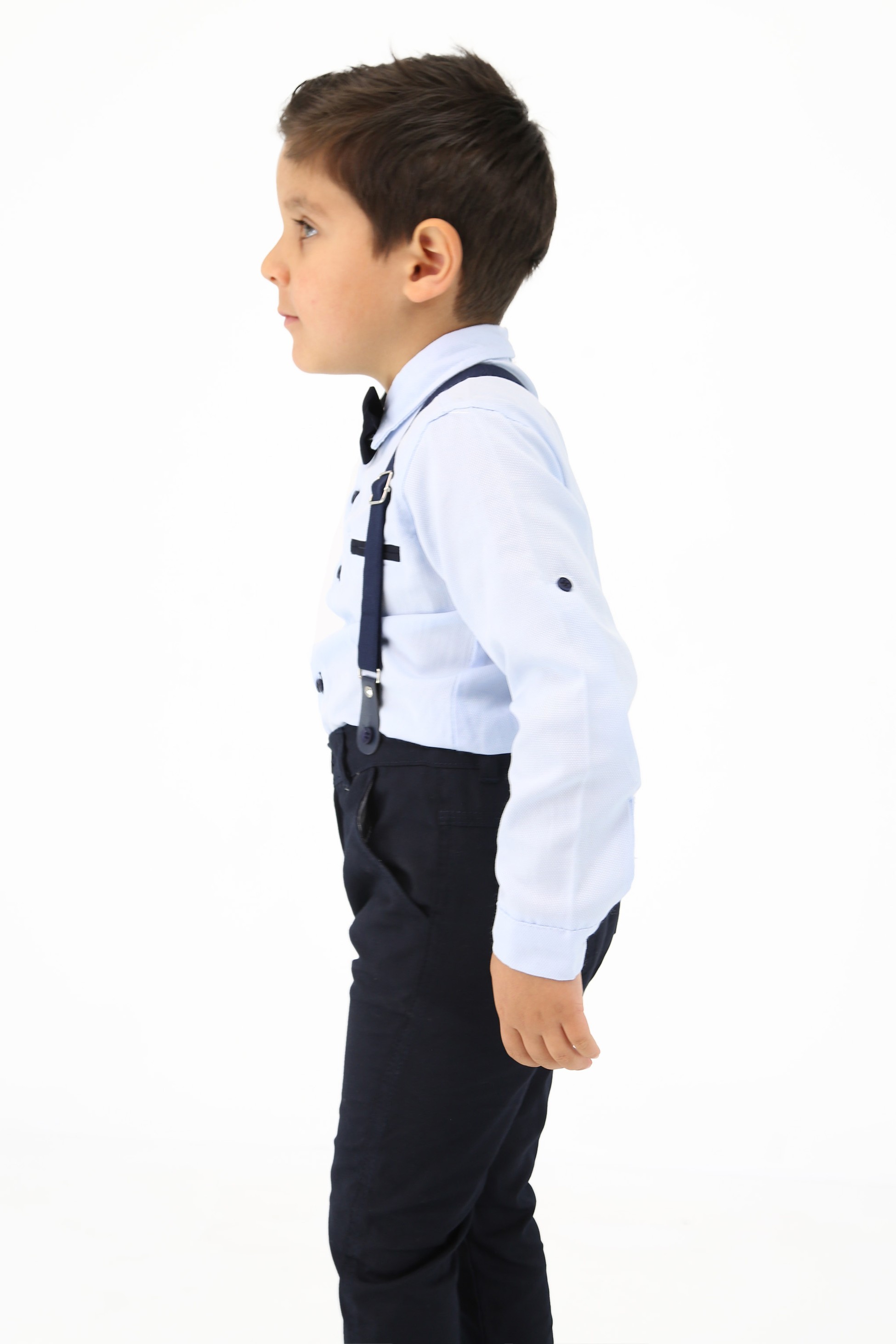 Jungen Hosenträger und Fliege 4-teiliges Festliches Set - OXFORD - Light Blue - Navy Blue