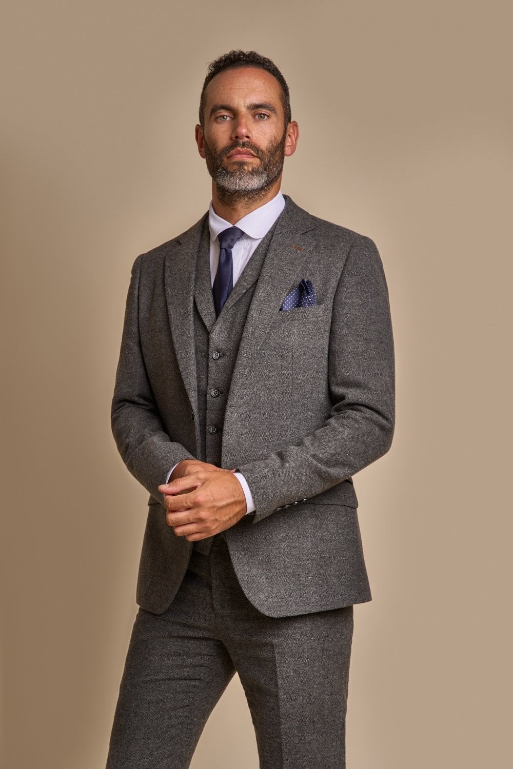 Men's Slim Fit Tweed Retro Vintage Herringbone Blazer In Martez Grey