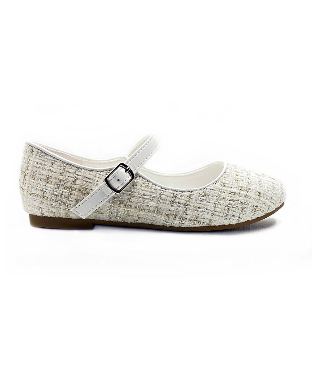 Mädchen Tweed Ballerinas Mary Jane Schuhe - SUZANNE - Elfenbein