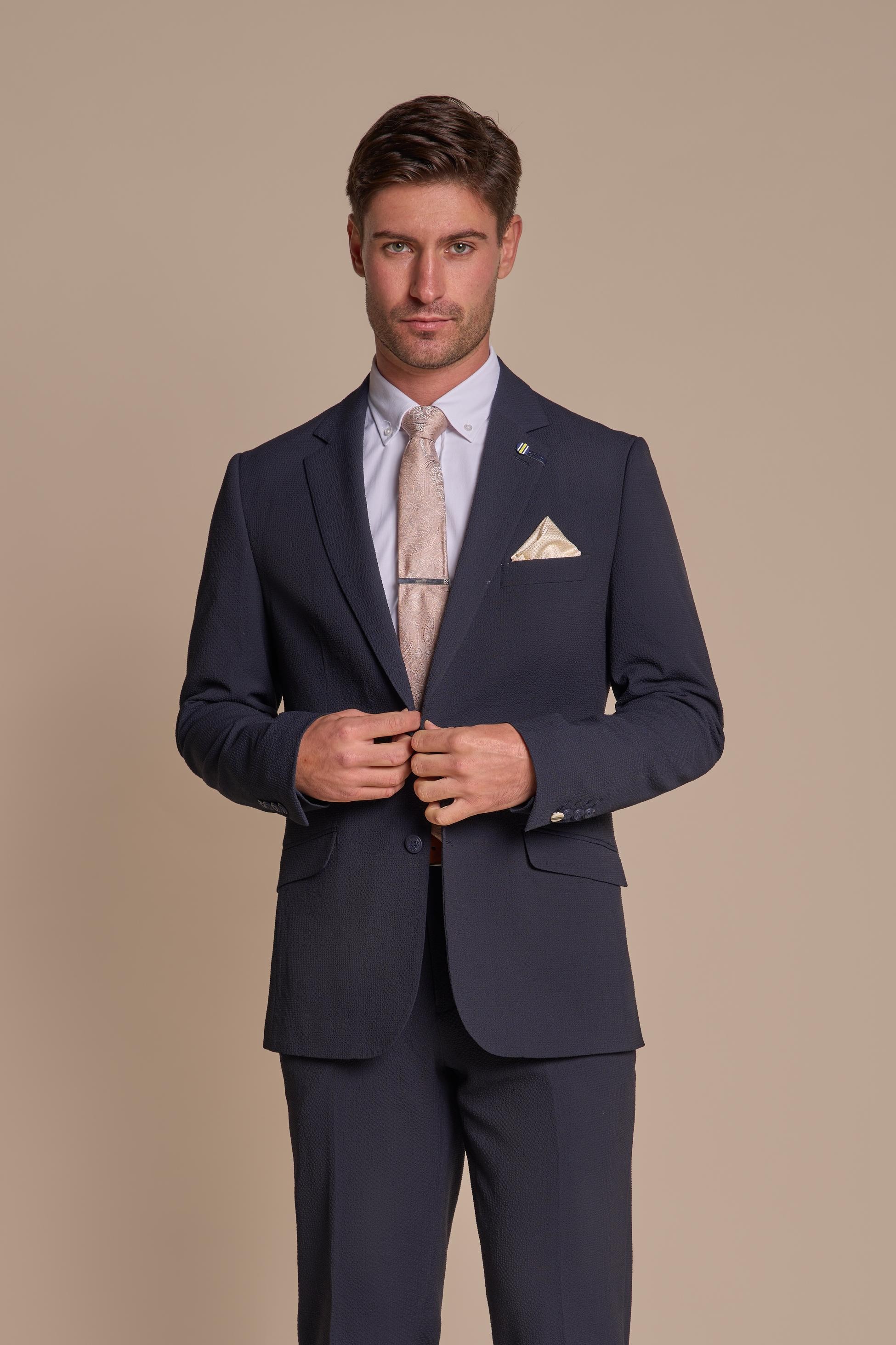 Men’s Textured Slim Fit Suit – SIREN - Navy Blue