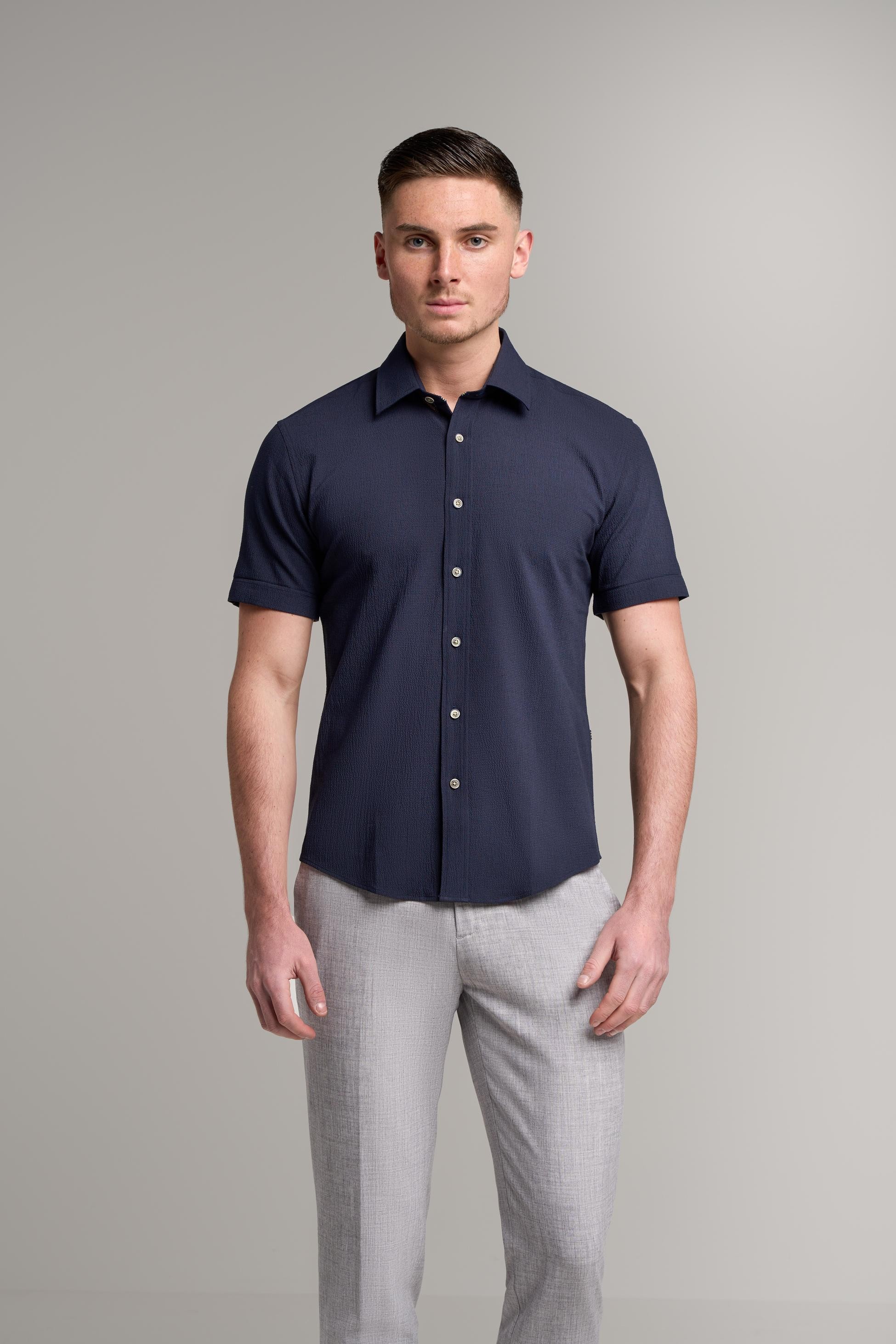Men’s Cotton Textured Slim Fit Shirt – KAI - Navy Blue