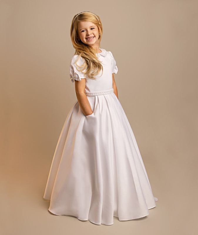 Robe blanche à col Peter Pan et manches bouffantes pour filles - LOTTIE