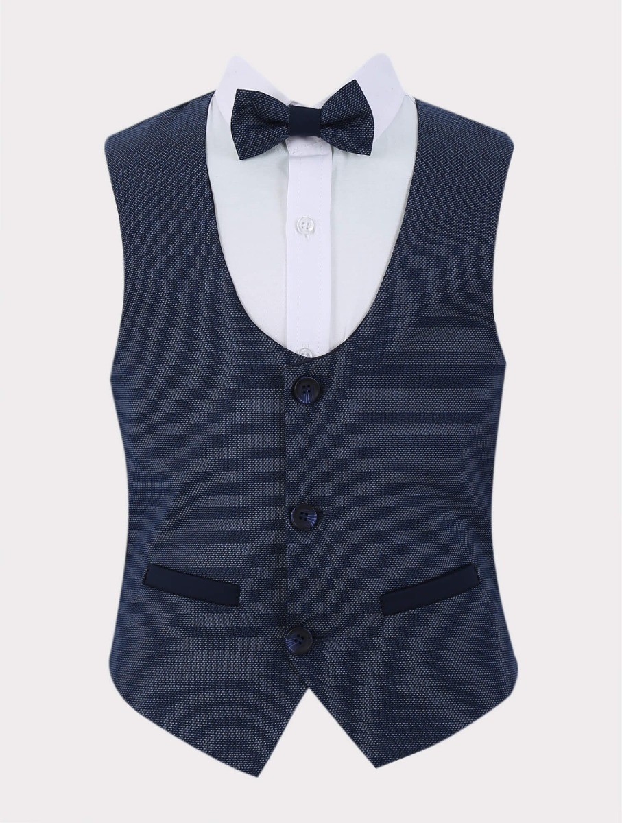 Boys 4 Piece Set Textured Vest - CHARLES Grey