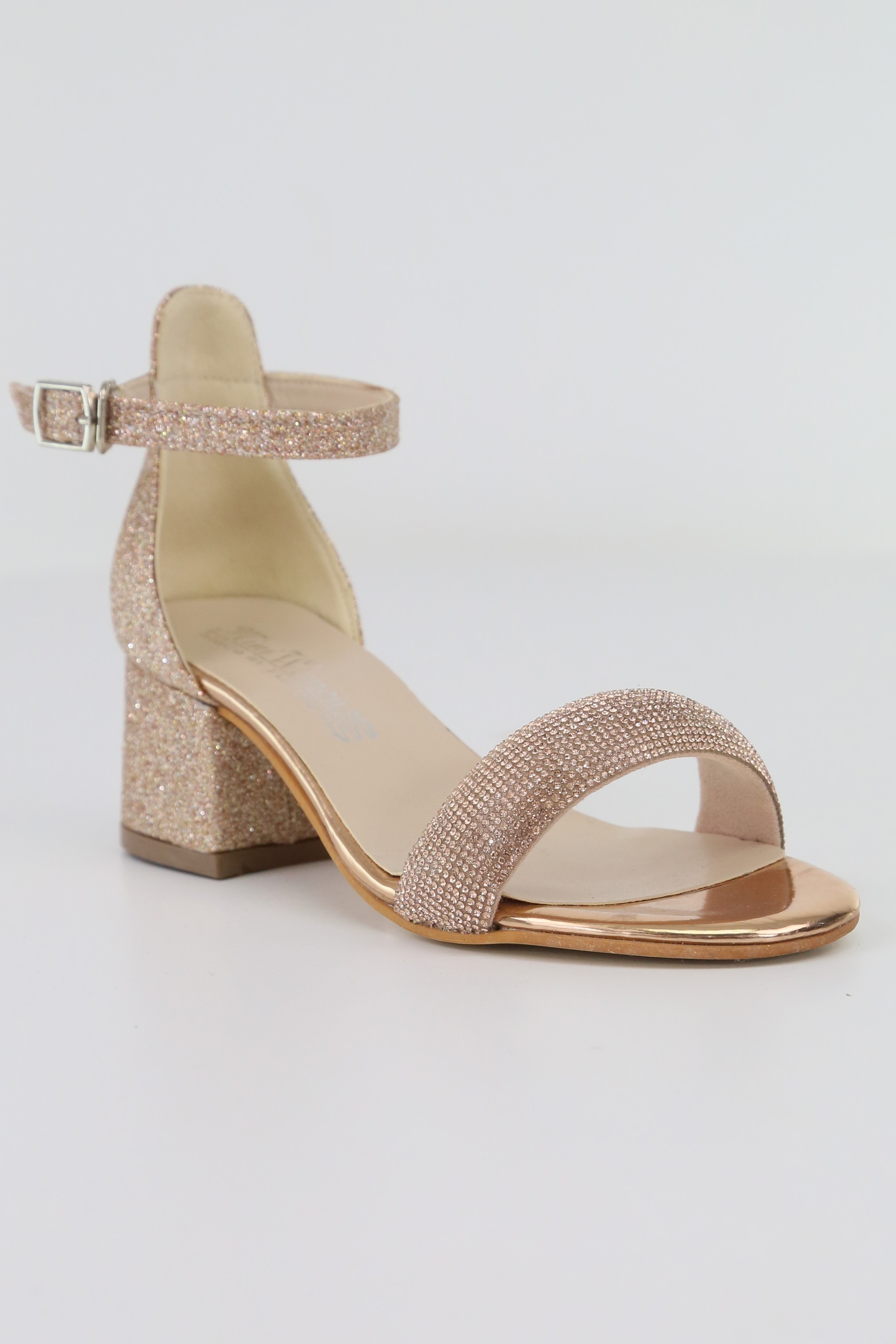 Mädchen-Sandalen mit Strass und Blockabsatz - LARA - Gold