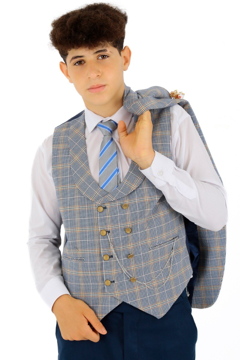 Jungen Slim-Fit Anzug mit Fensterkaro - Blau