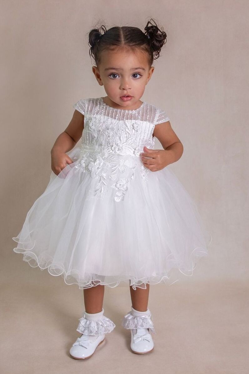 Baby & Girls Ivory Lace & Ruffled Tulle Dress - VERONICA