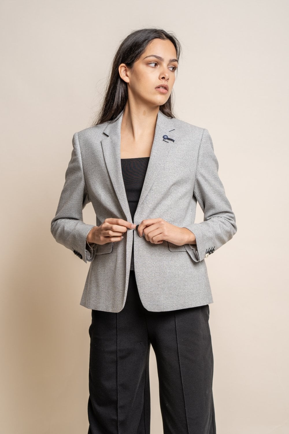 Women's Houndstooth Check Slim Fit Blazer - KYOTO Grey